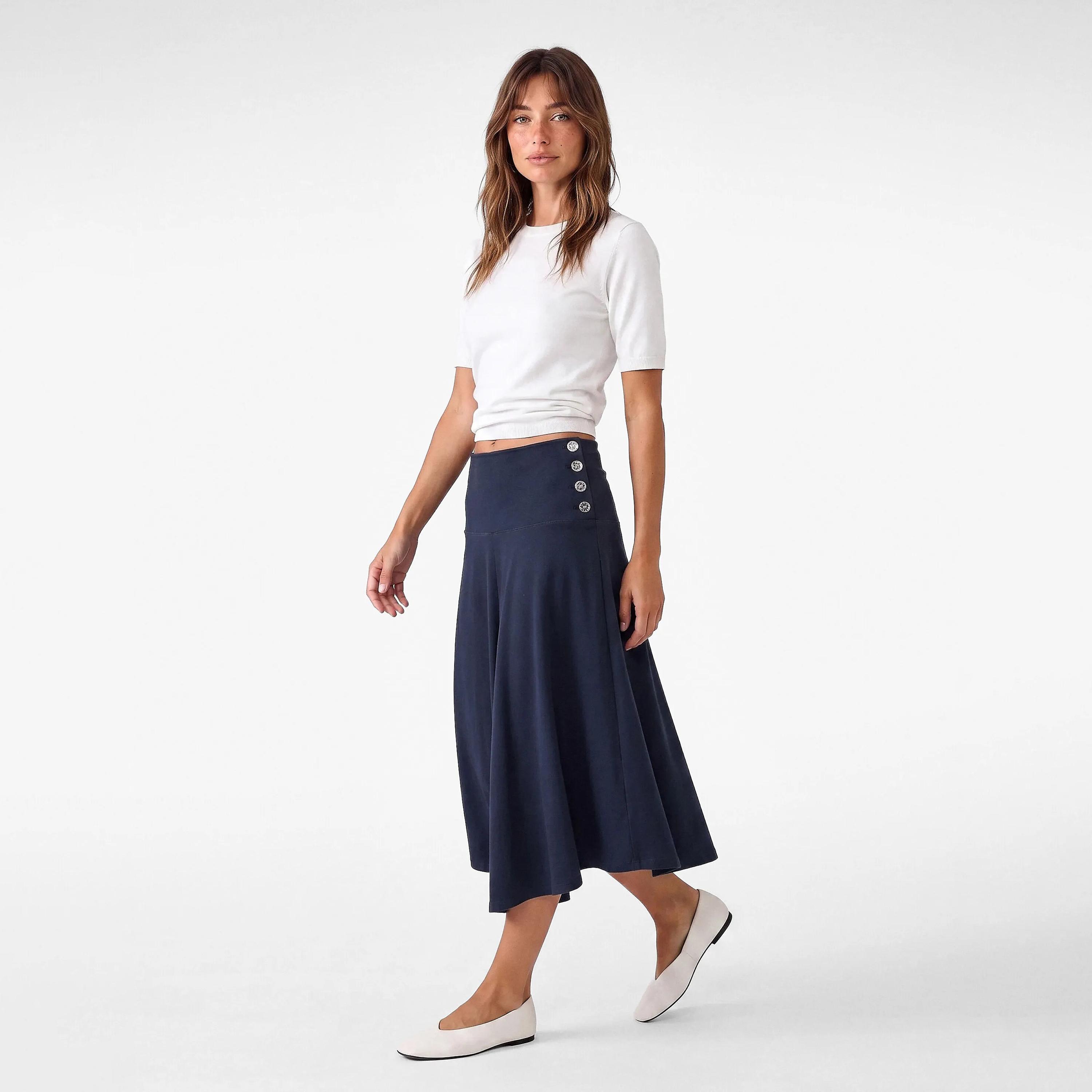 تنورة ميدي حريمي بقصة A قماش قطن باللون الكحلي من كوتون-women-clothing-skirts-image-2