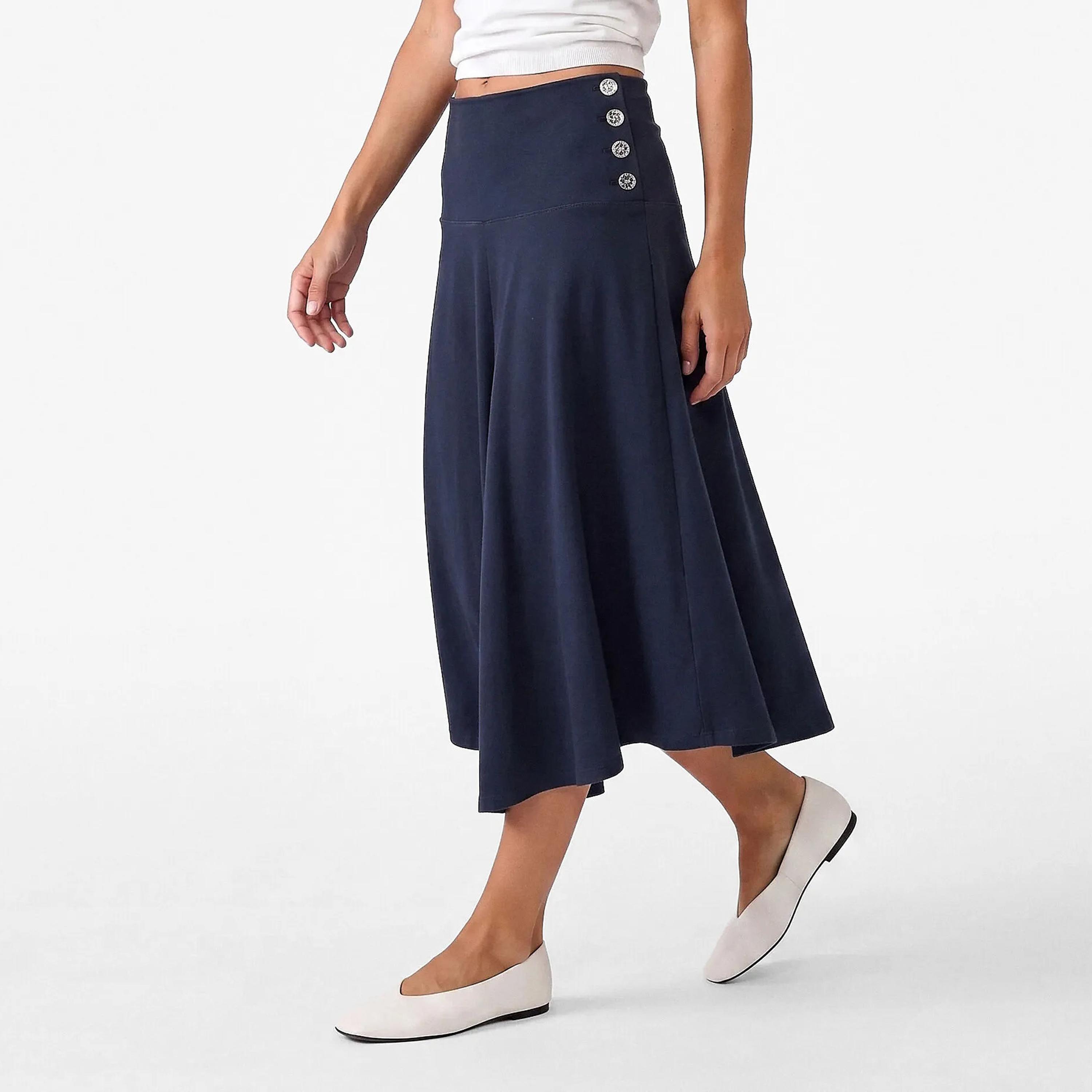 تنورة ميدي حريمي بقصة A قماش قطن باللون الكحلي من كوتون-women-clothing-skirts-image-3