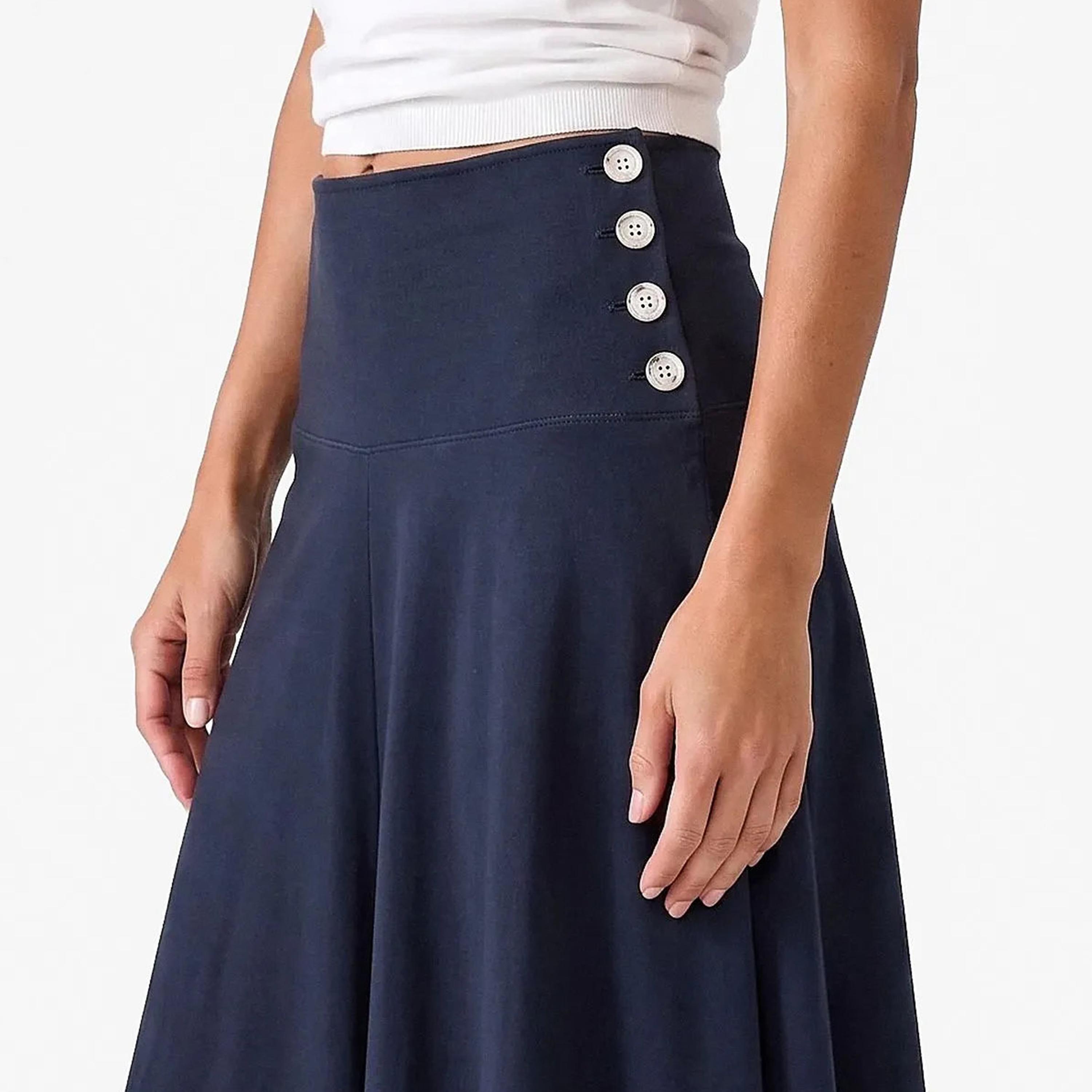 تنورة ميدي حريمي بقصة A قماش قطن باللون الكحلي من كوتون-women-clothing-skirts-image-5