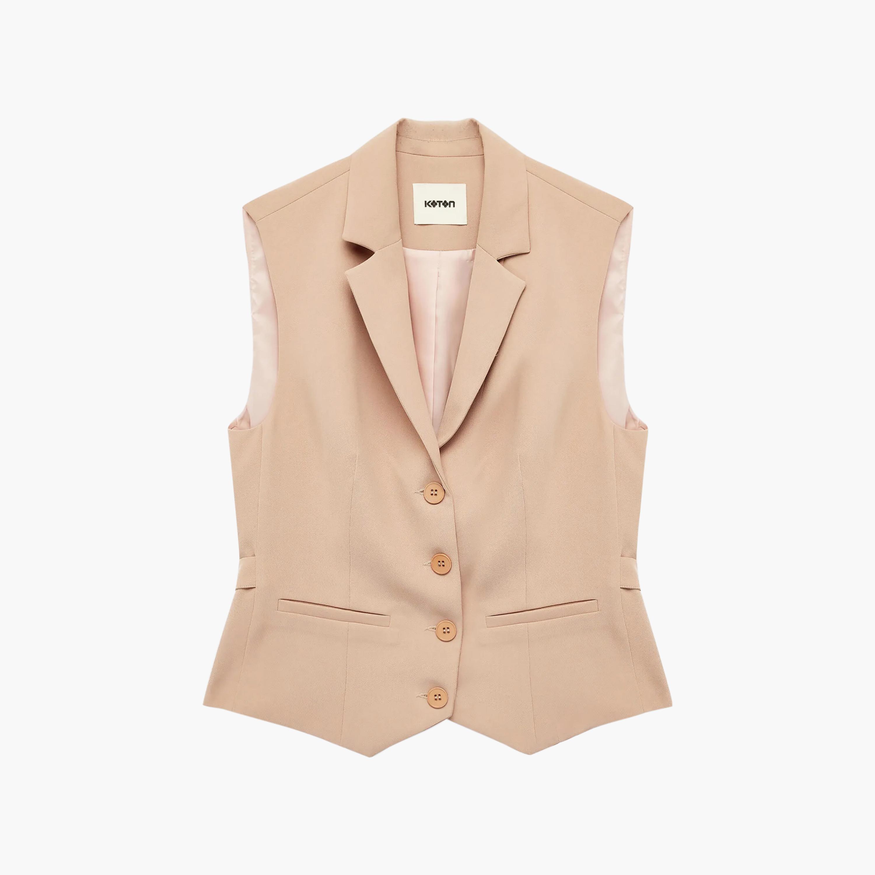 KOTON Beige Lapel Collar Women's Waistcoat-women-winterwear-coatsandjackets-waistcoats-image-6