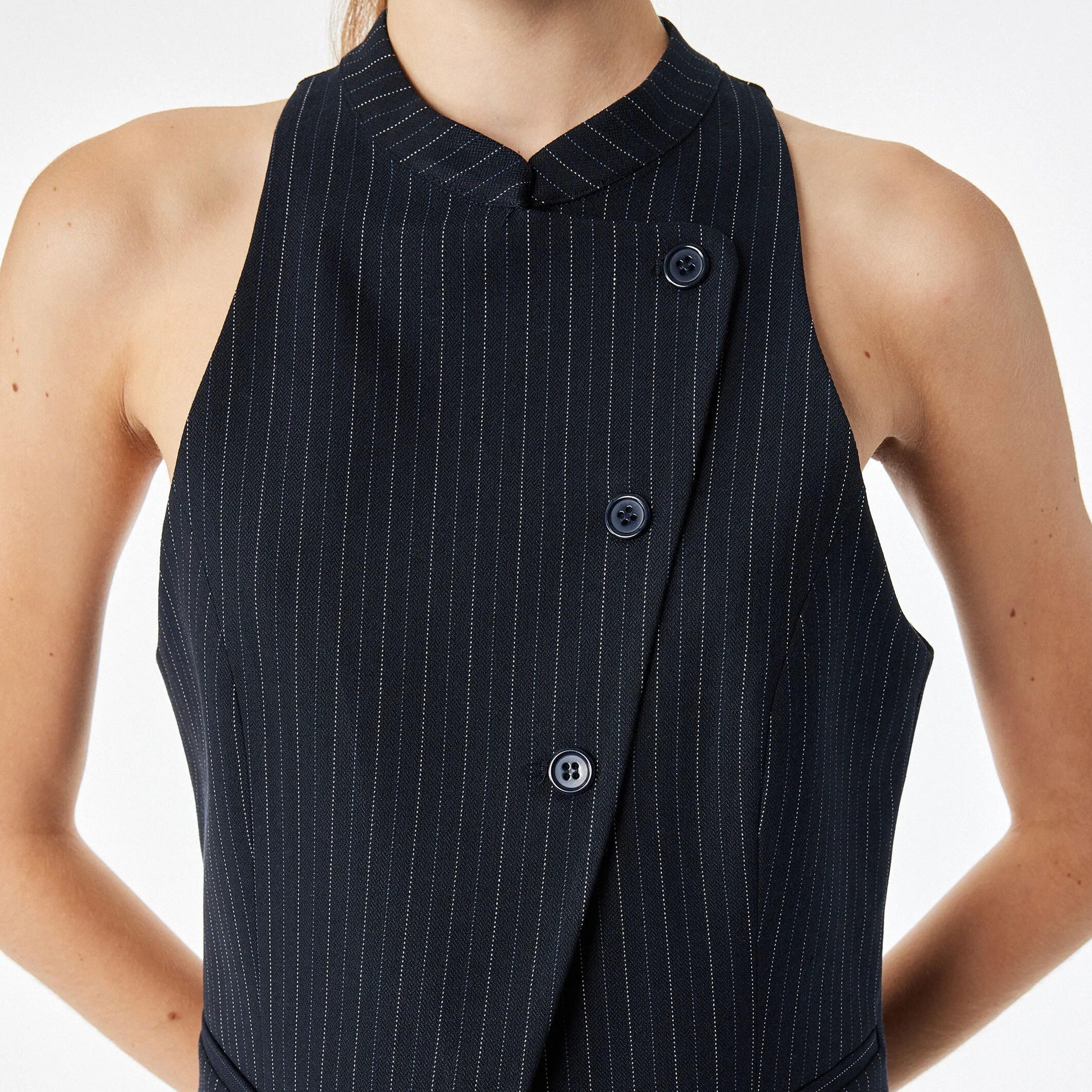 KOTON Navy Striped Mandarin Collar Women's Wrap Vest Top-women-clothing-shirtsandblouses-blouses-image-6