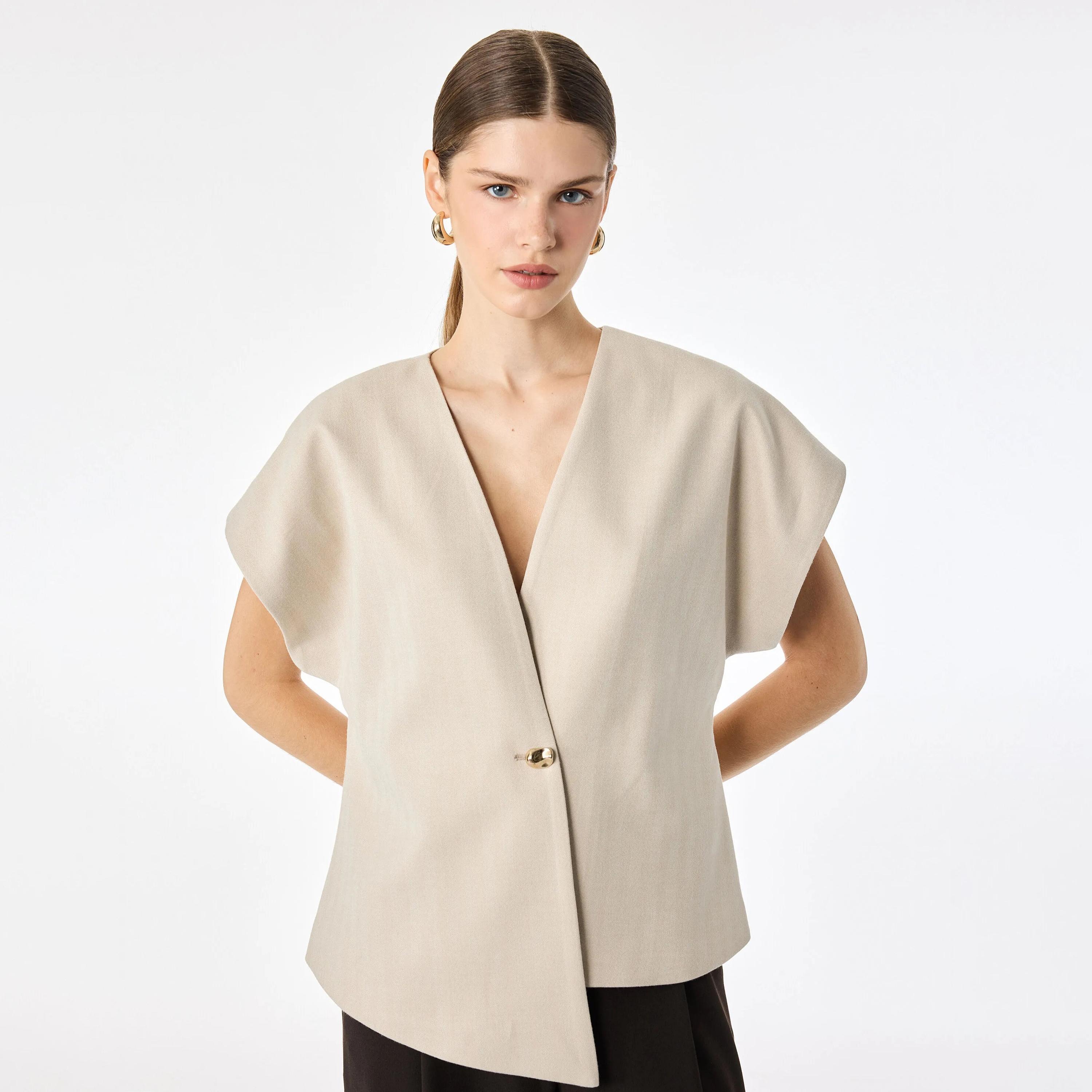 KOTON Beige Herringbone Women's Wrap Vest Top-women-clothing-shirtsandblouses-blouses-image-1