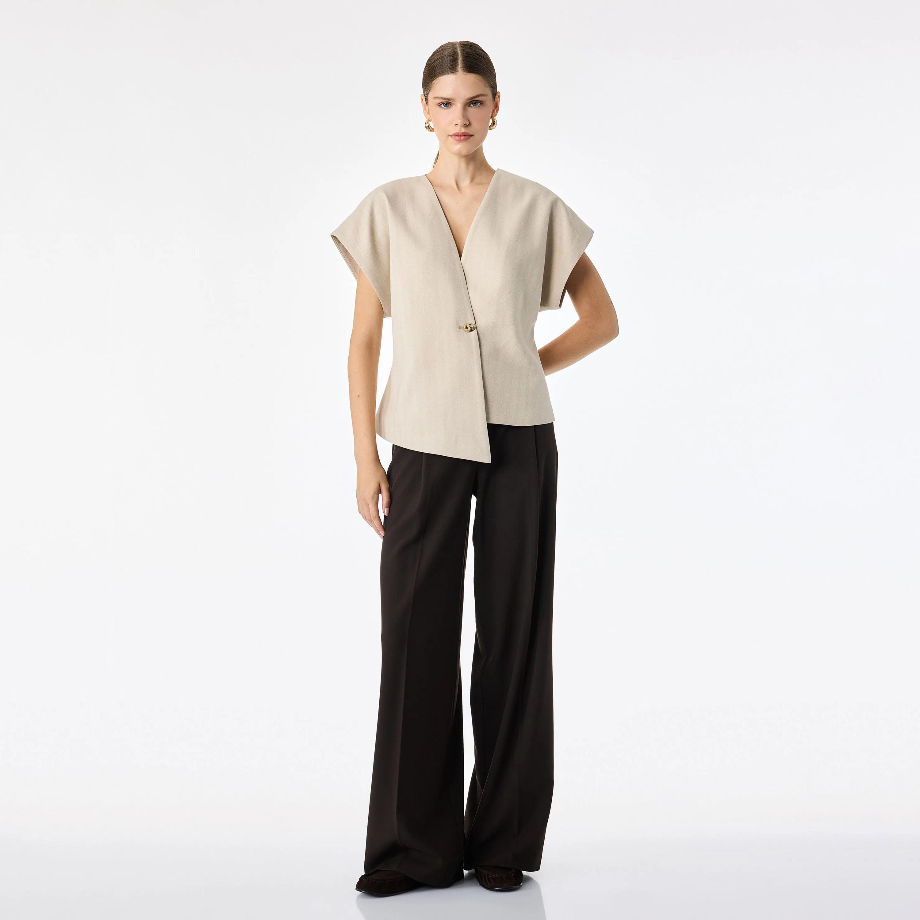 KOTON Beige Herringbone Women's Wrap Vest Top-women-clothing-shirtsandblouses-blouses-image-2