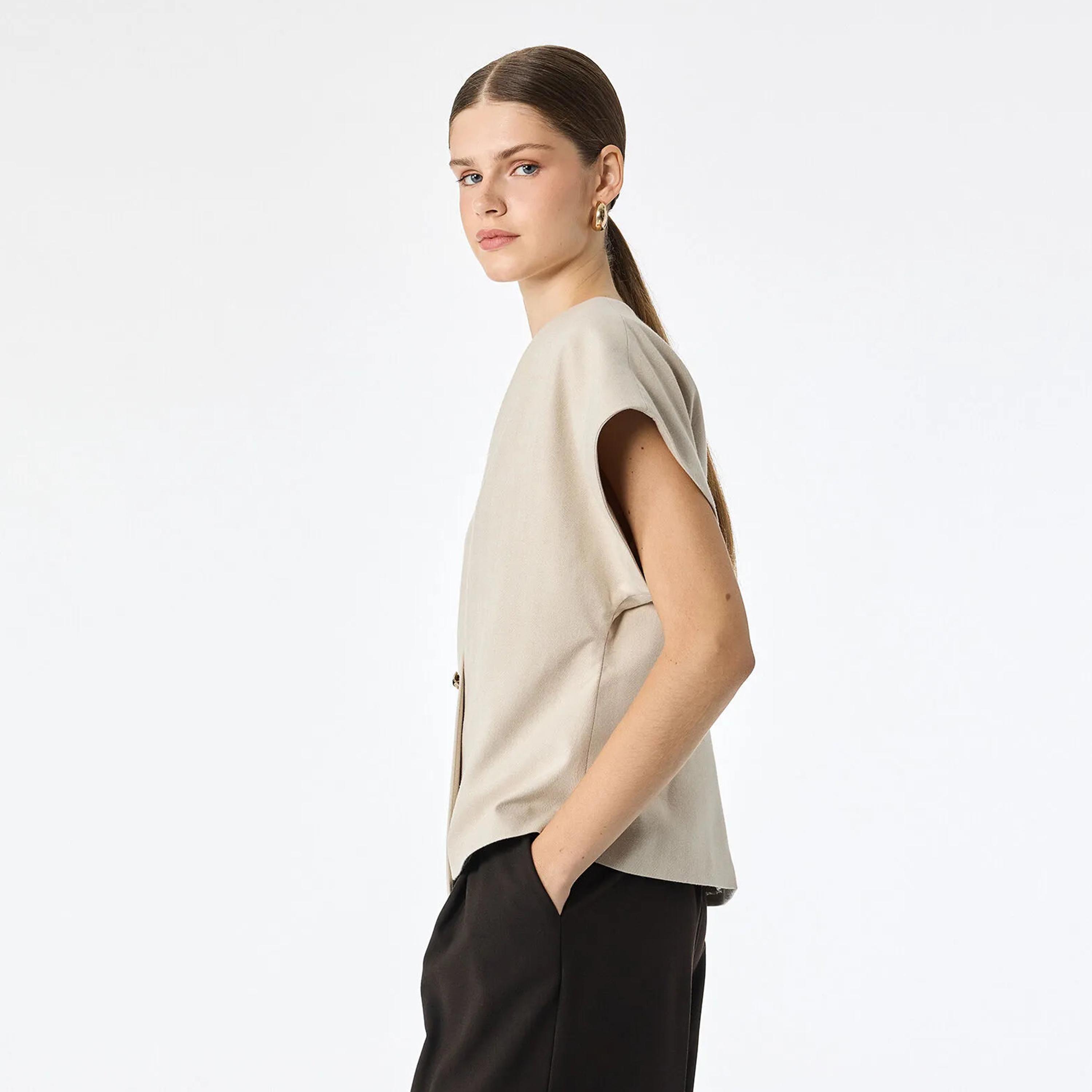 KOTON Beige Herringbone Women's Wrap Vest Top-women-clothing-shirtsandblouses-blouses-image-3