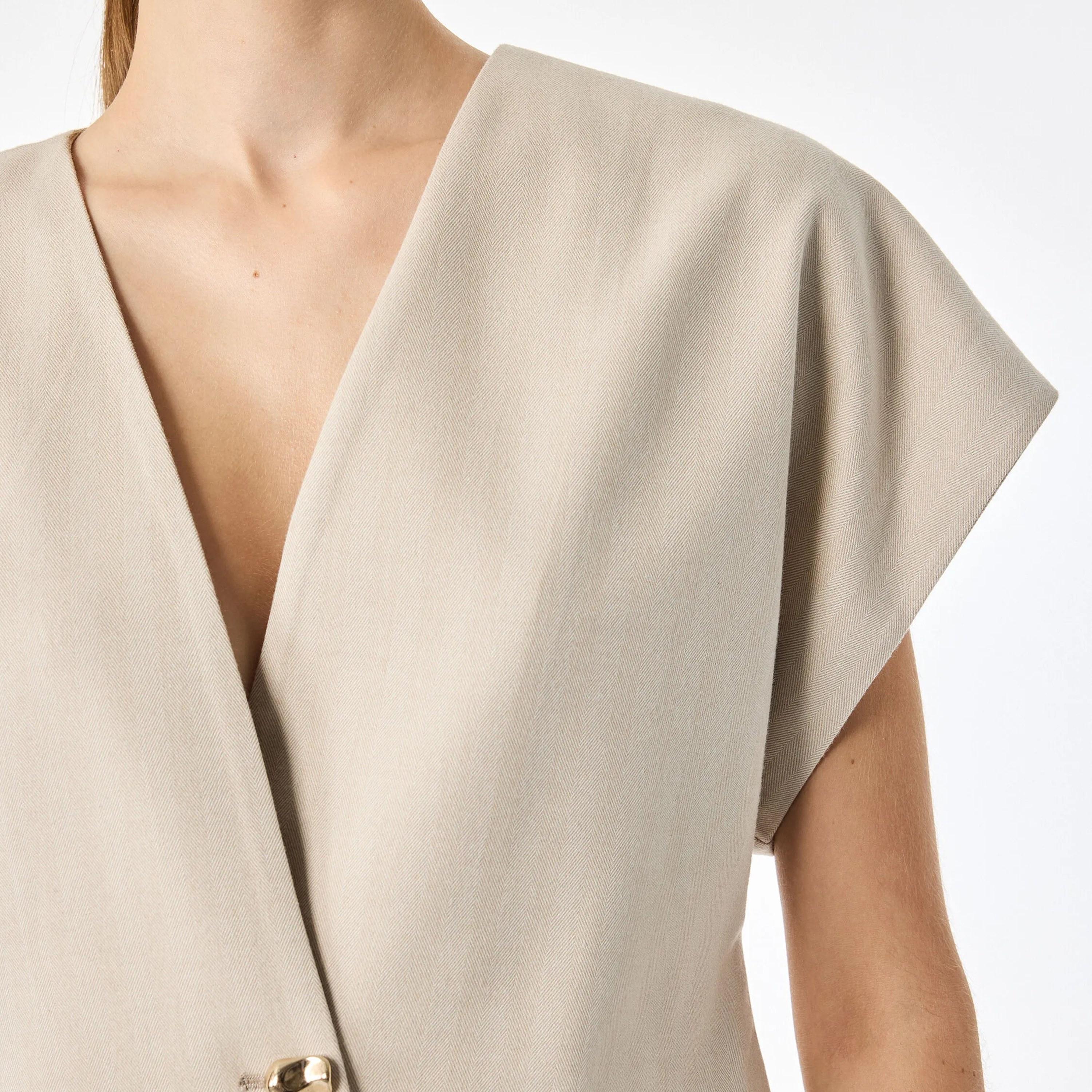 KOTON Beige Herringbone Women's Wrap Vest Top-women-clothing-shirtsandblouses-blouses-image-5