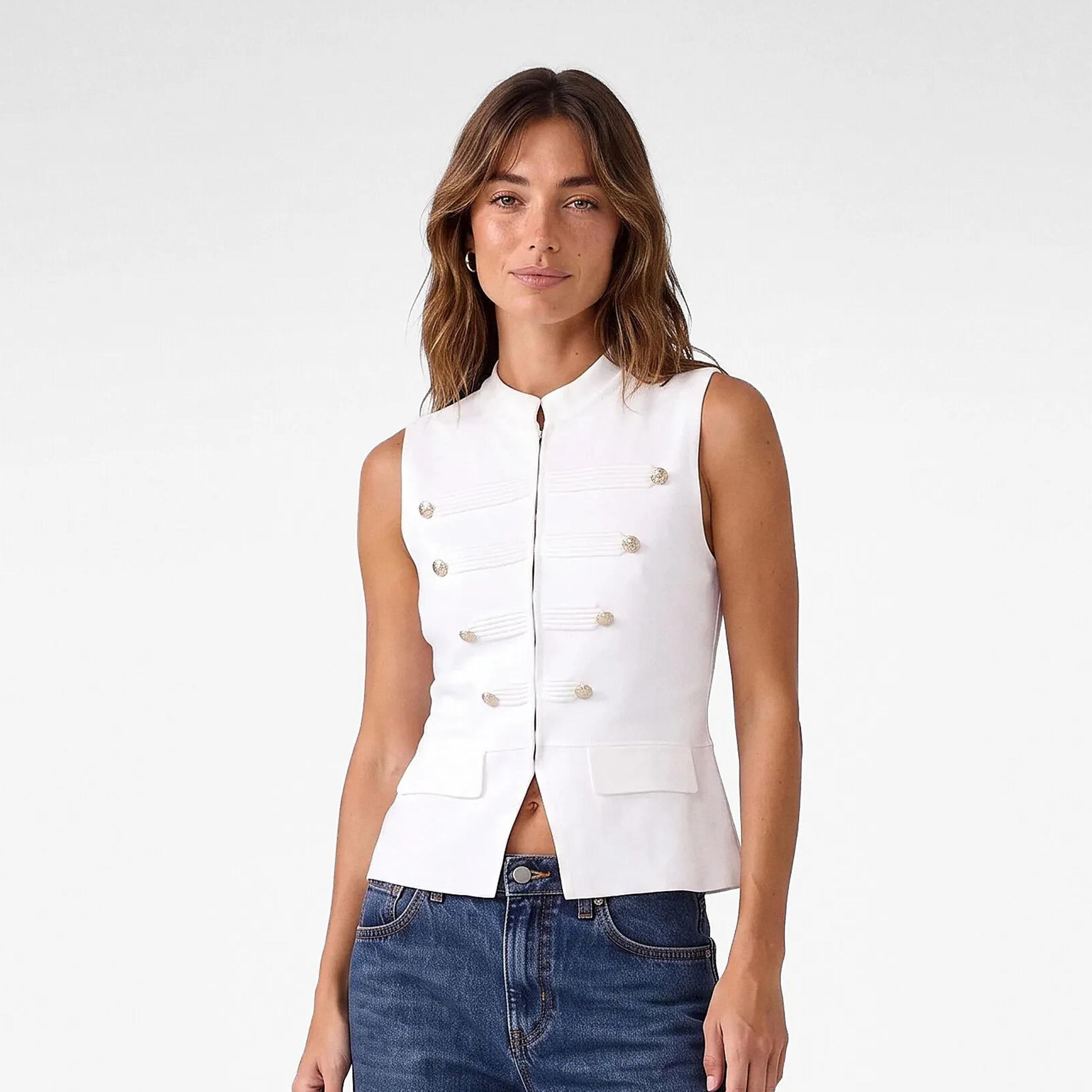 KOTON Beige Mandarin Collar Women's Vest-women-winterwear-coatsandjackets-waistcoats-image-1