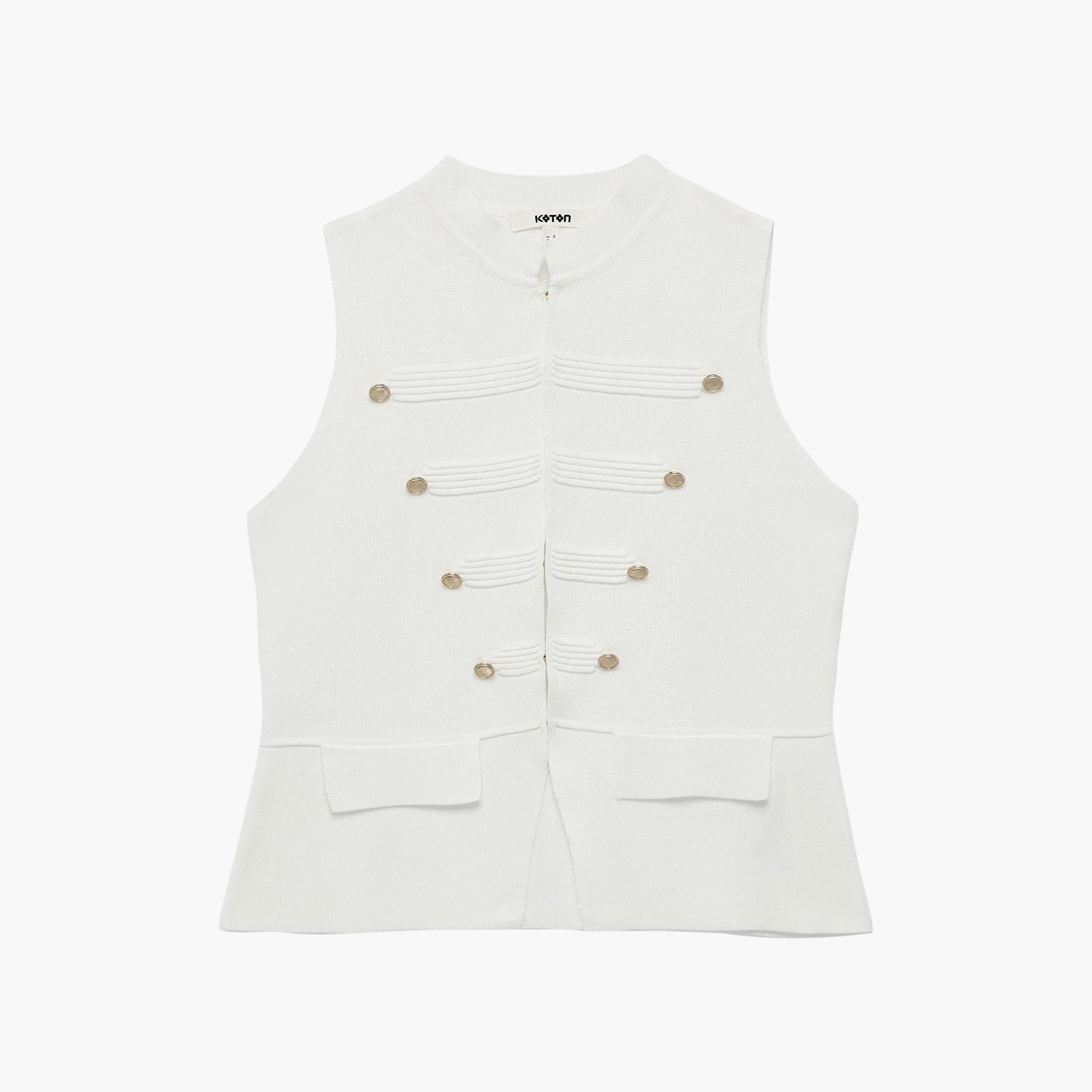 KOTON Beige Mandarin Collar Women's Vest-women-winterwear-coatsandjackets-waistcoats-image-6