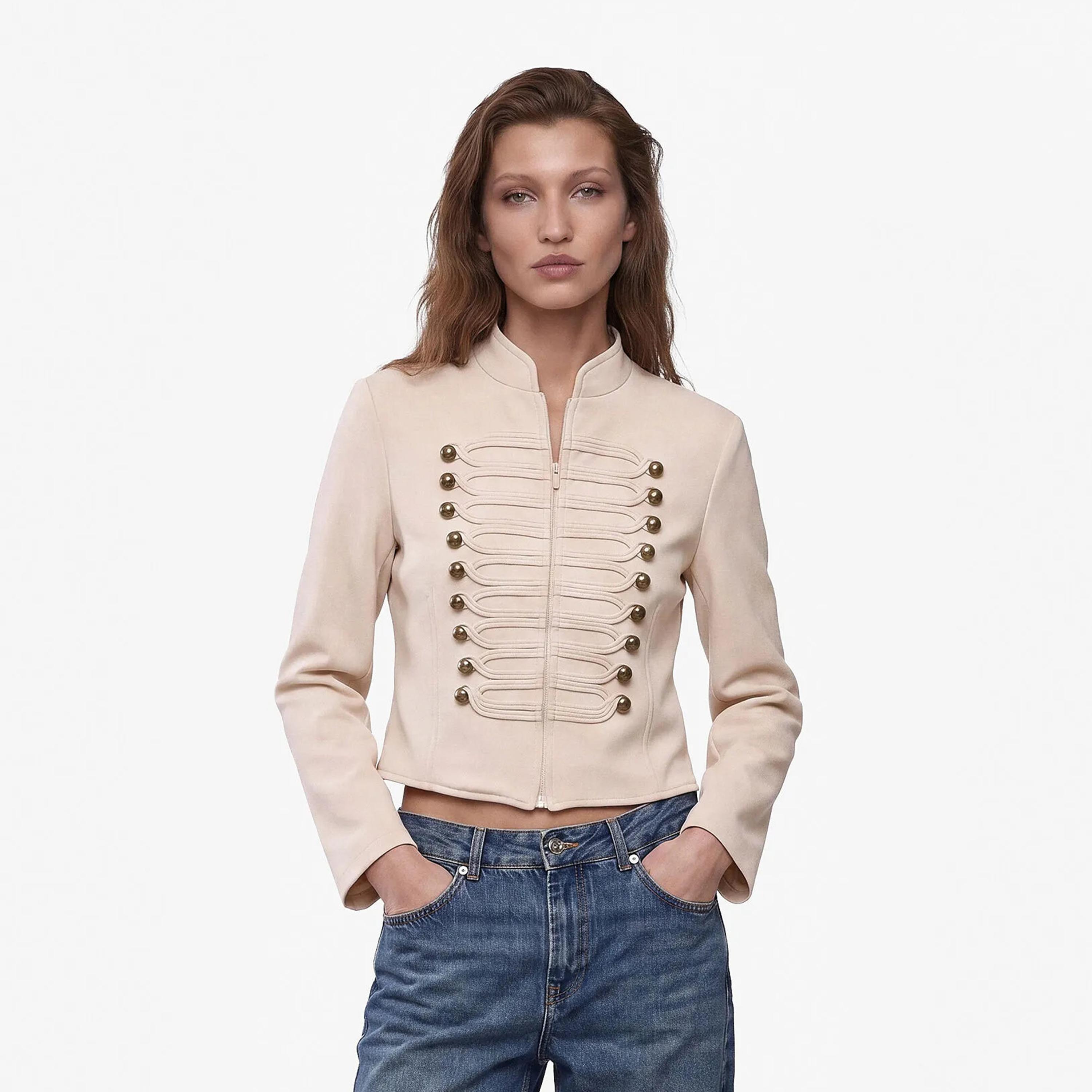 جاكيت حريمي بيج من القطن بياقة ماندرين من كوتون-women-winterwear-coatsandjackets-jackets-image-1