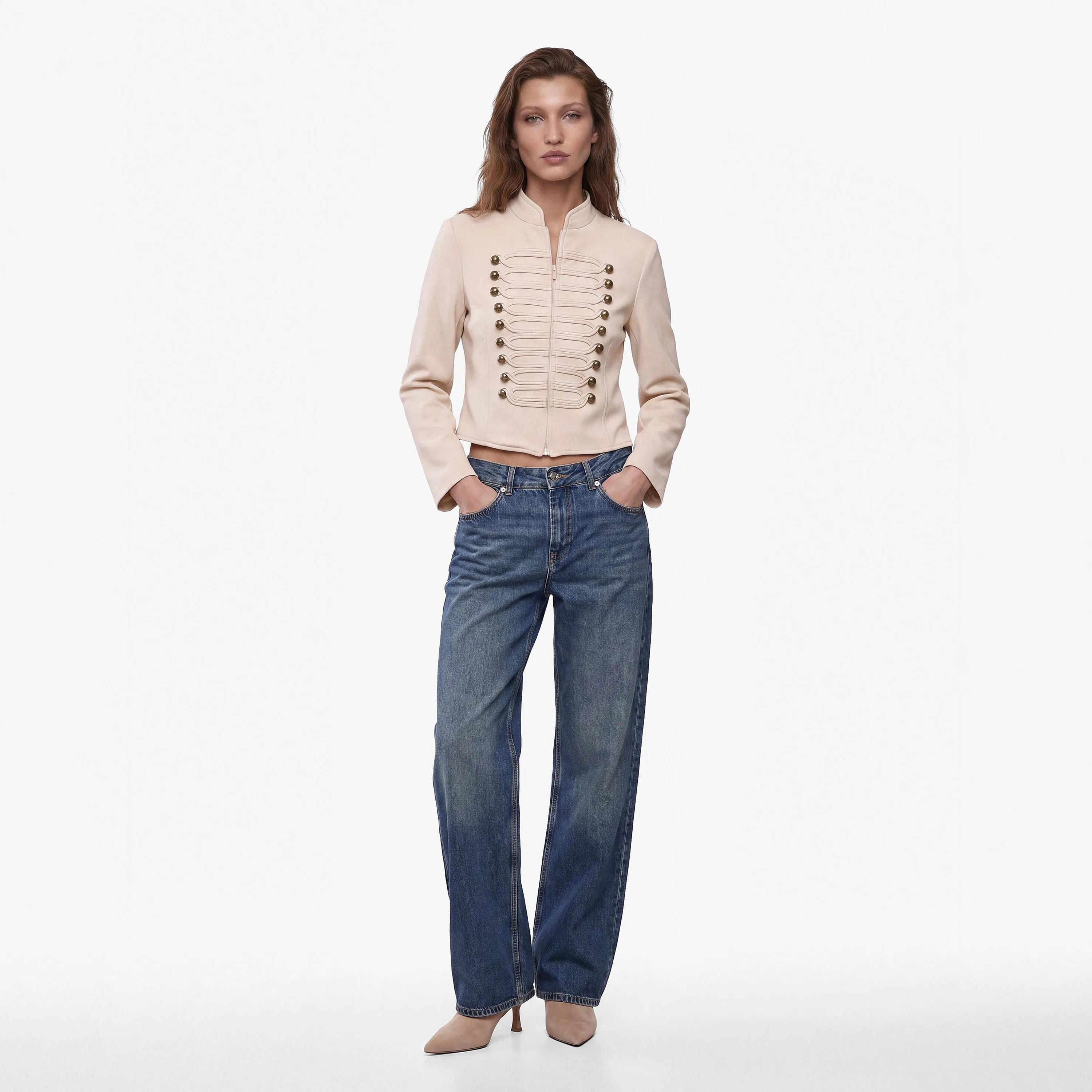 KOTON Beige Cotton Mandarin Collar Women's Jacket-women-winterwear-coatsandjackets-jackets-image-2