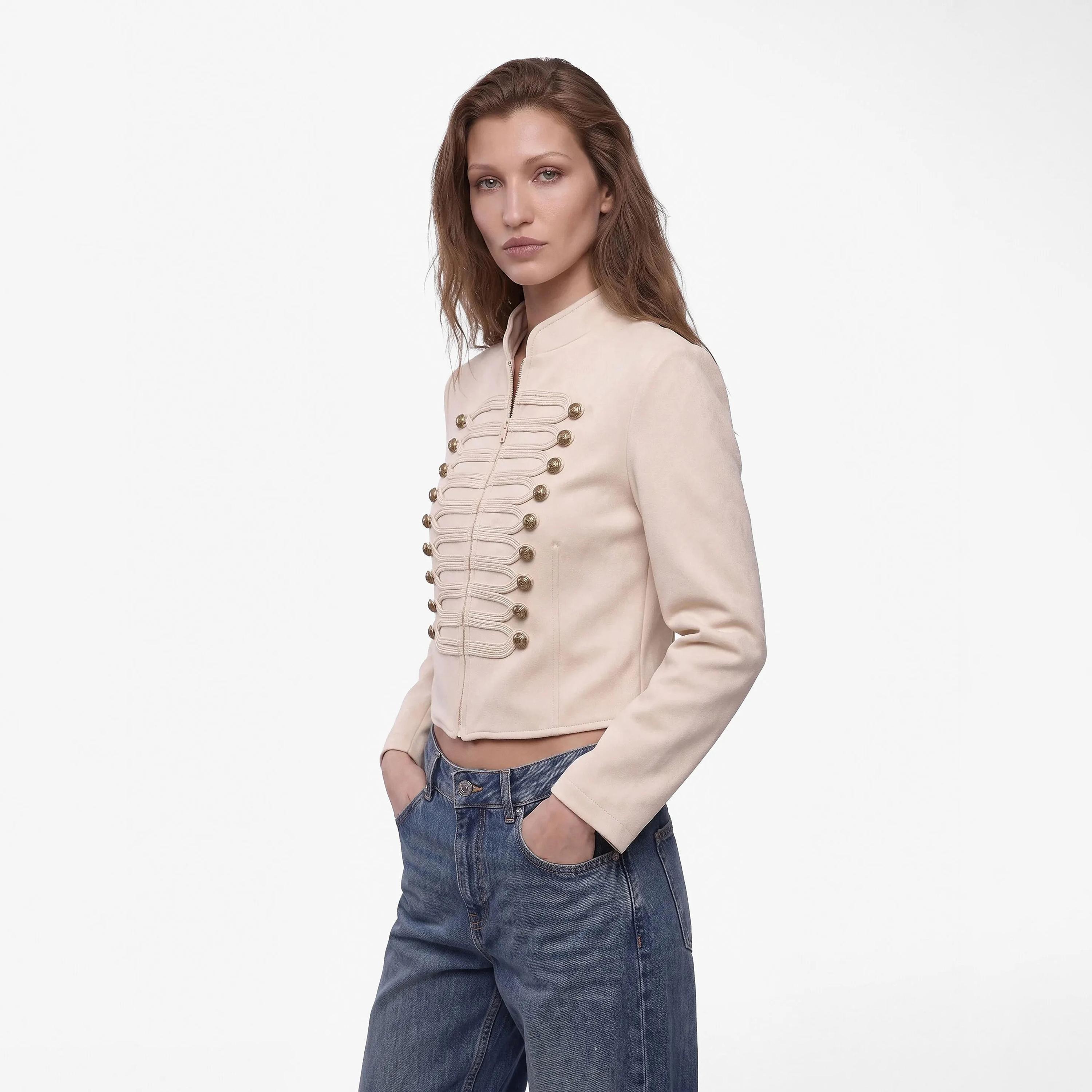 جاكيت حريمي بيج من القطن بياقة ماندرين من كوتون-women-winterwear-coatsandjackets-jackets-image-3