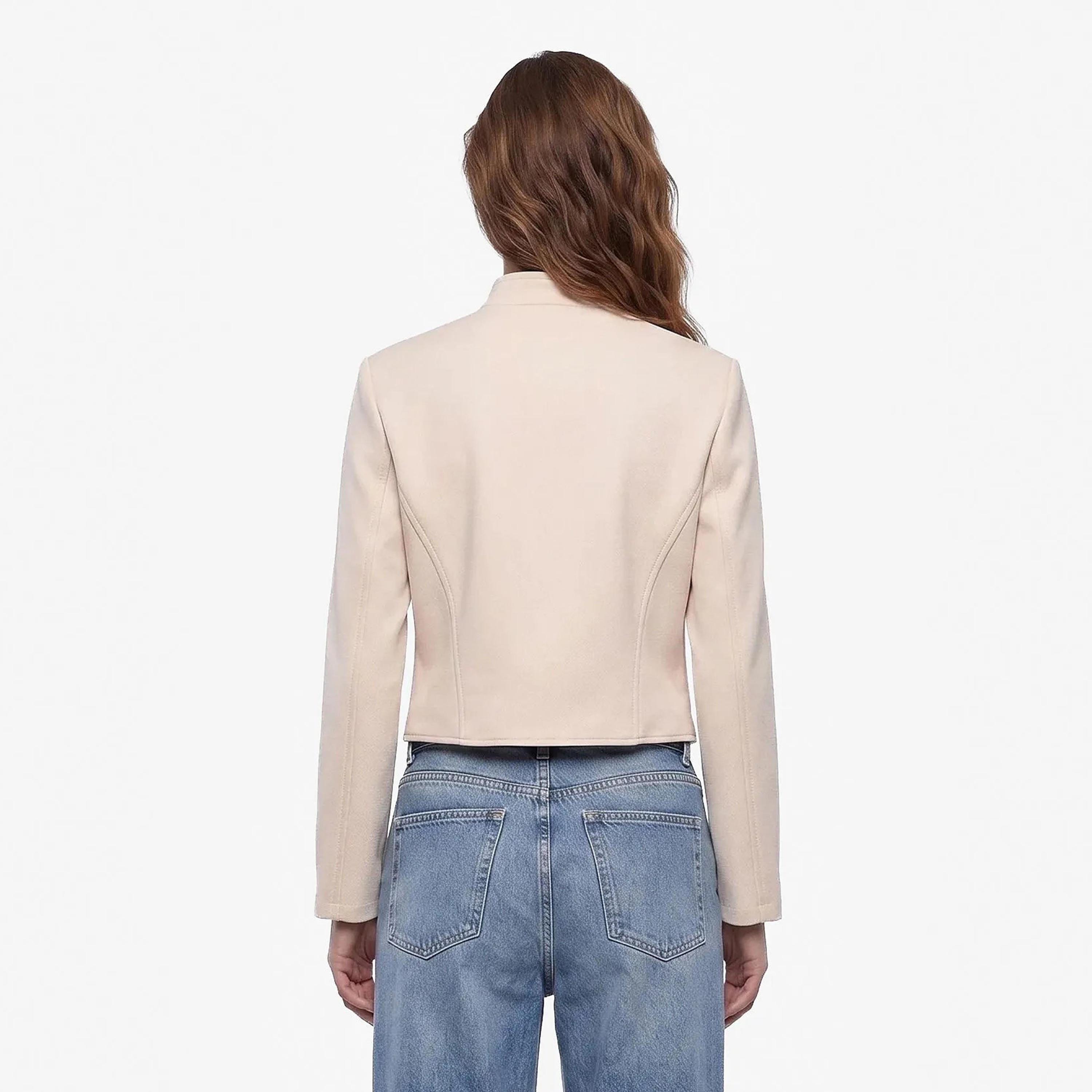 KOTON Beige Cotton Mandarin Collar Women's Jacket-women-winterwear-coatsandjackets-jackets-image-4