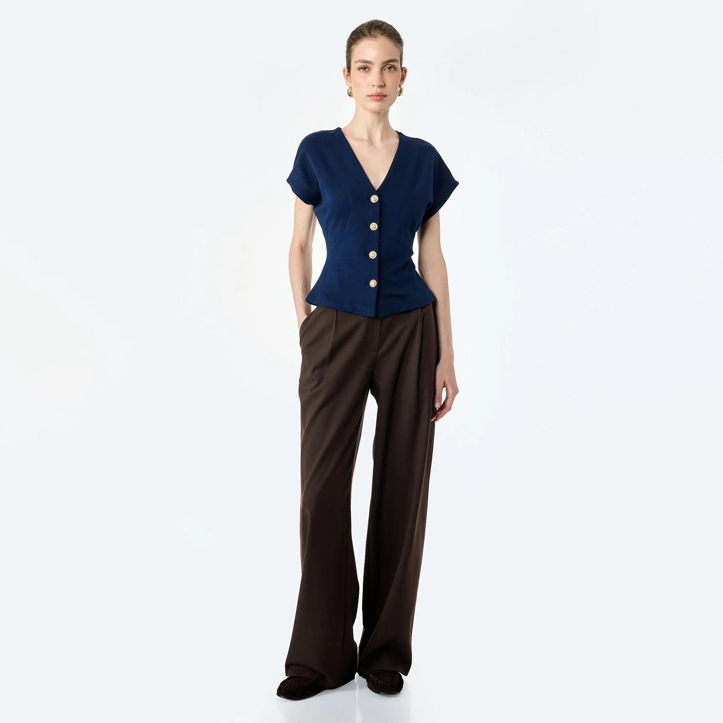 KOTON Navy Stitch Detailed Women's Top-women-clothing-shirtsandblouses-blouses-image-2