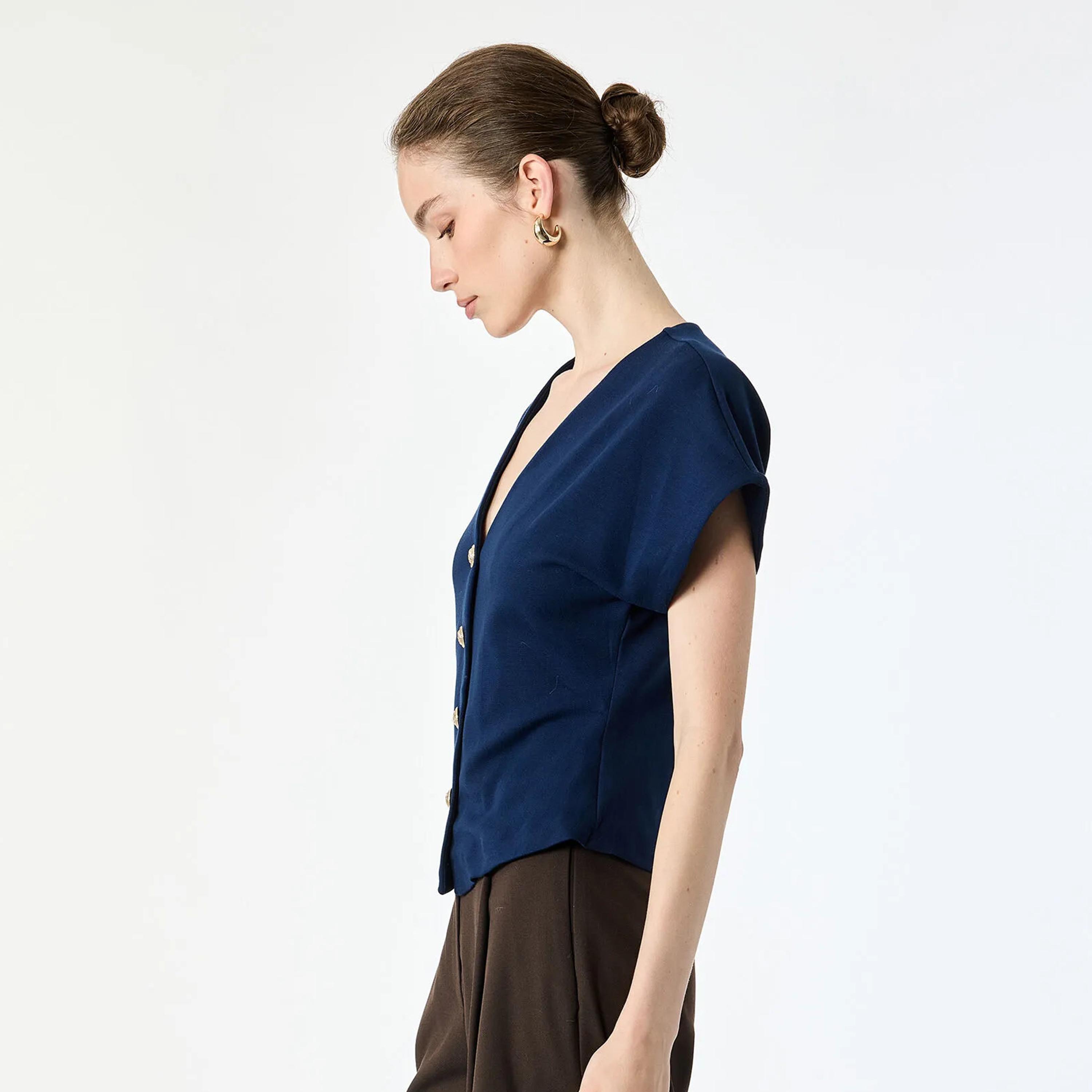 KOTON Navy Stitch Detailed Women's Top-women-clothing-shirtsandblouses-blouses-image-3