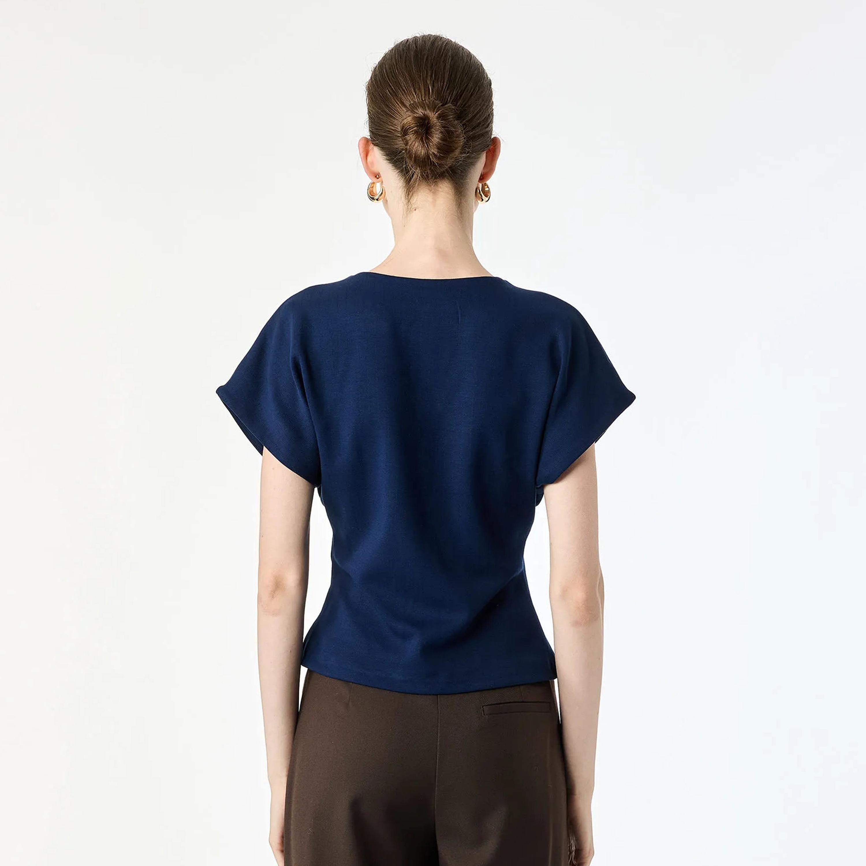 KOTON Navy Stitch Detailed Women's Top-women-clothing-shirtsandblouses-blouses-image-4