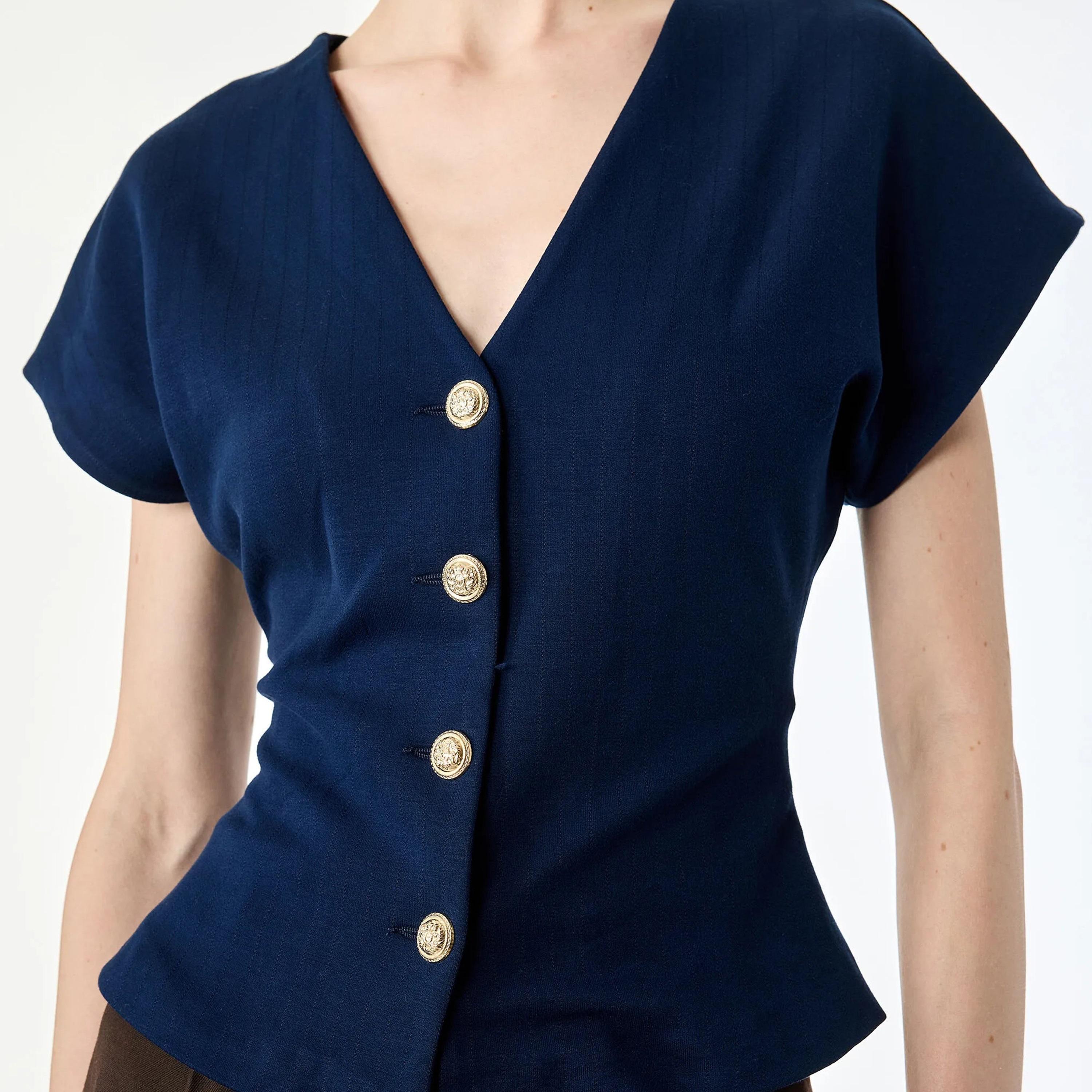 KOTON Navy Stitch Detailed Women's Top-women-clothing-shirtsandblouses-blouses-image-5
