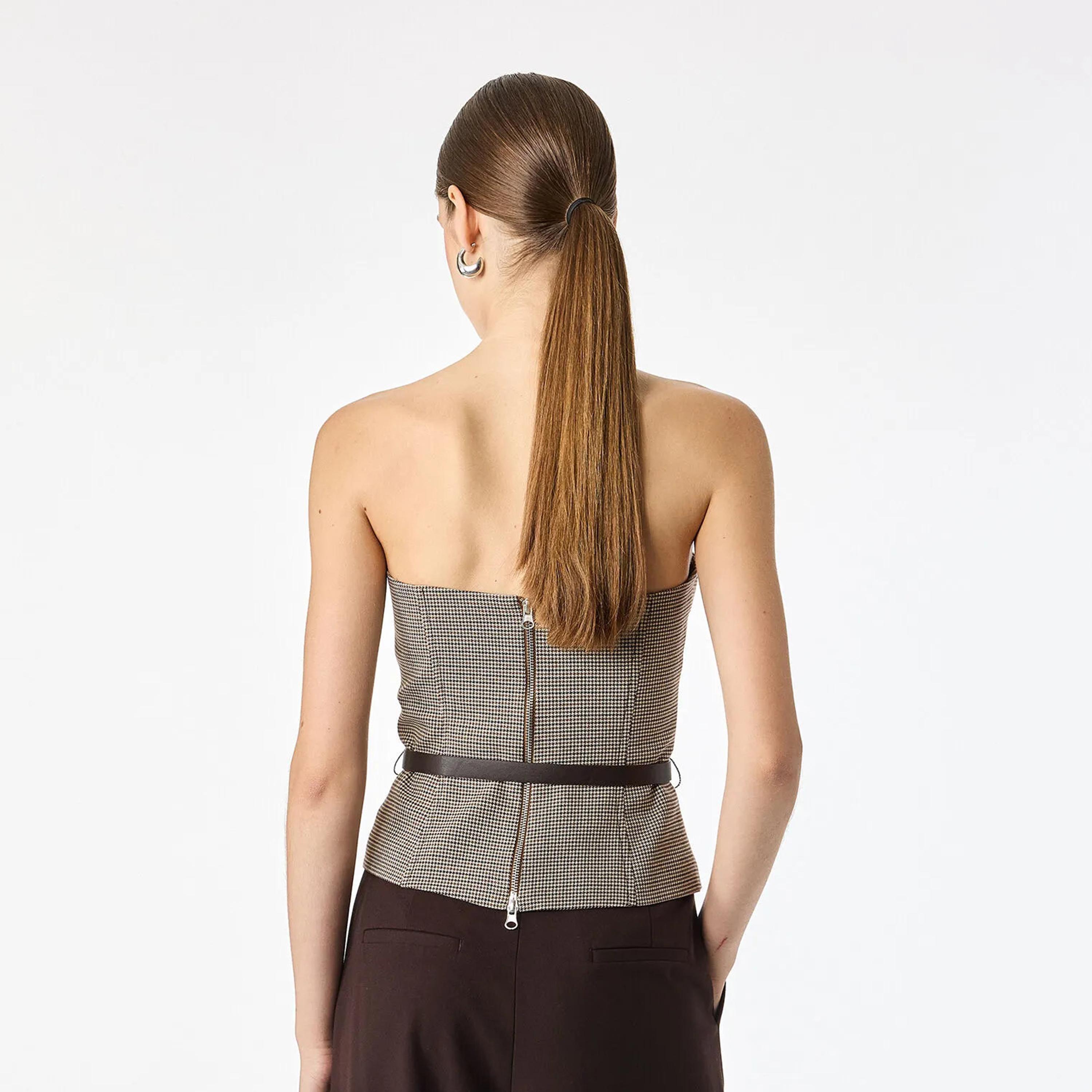 KOTON Brown Checked Strapless Women's Corset Top-women-clothing-shirtsandblouses-blouses-image-4