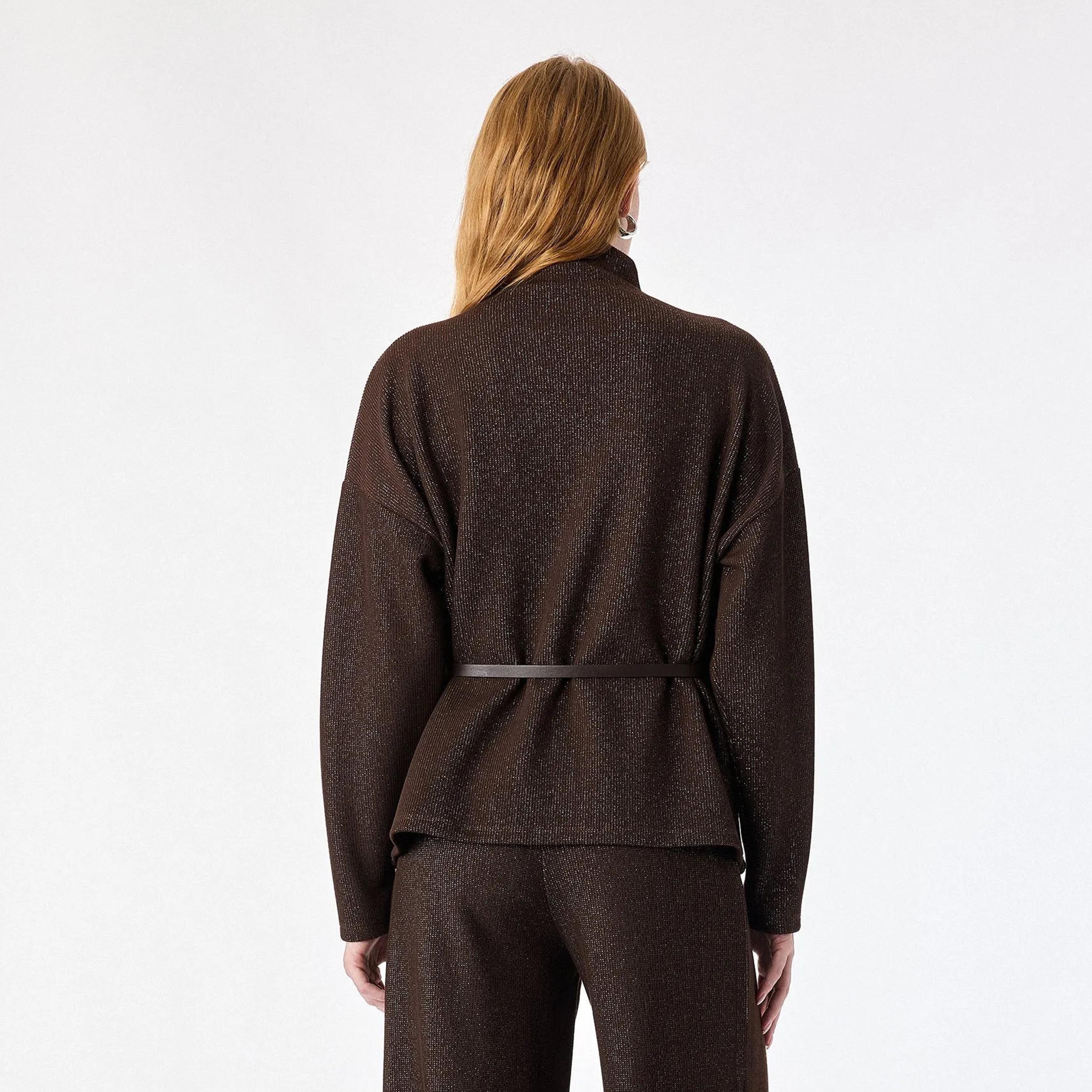 KOTON Brown Textured Cotton High Neck Dropped Sleeves Women's Sweater-women-winterwear-cardigansandjumpers-jumpers-image-4