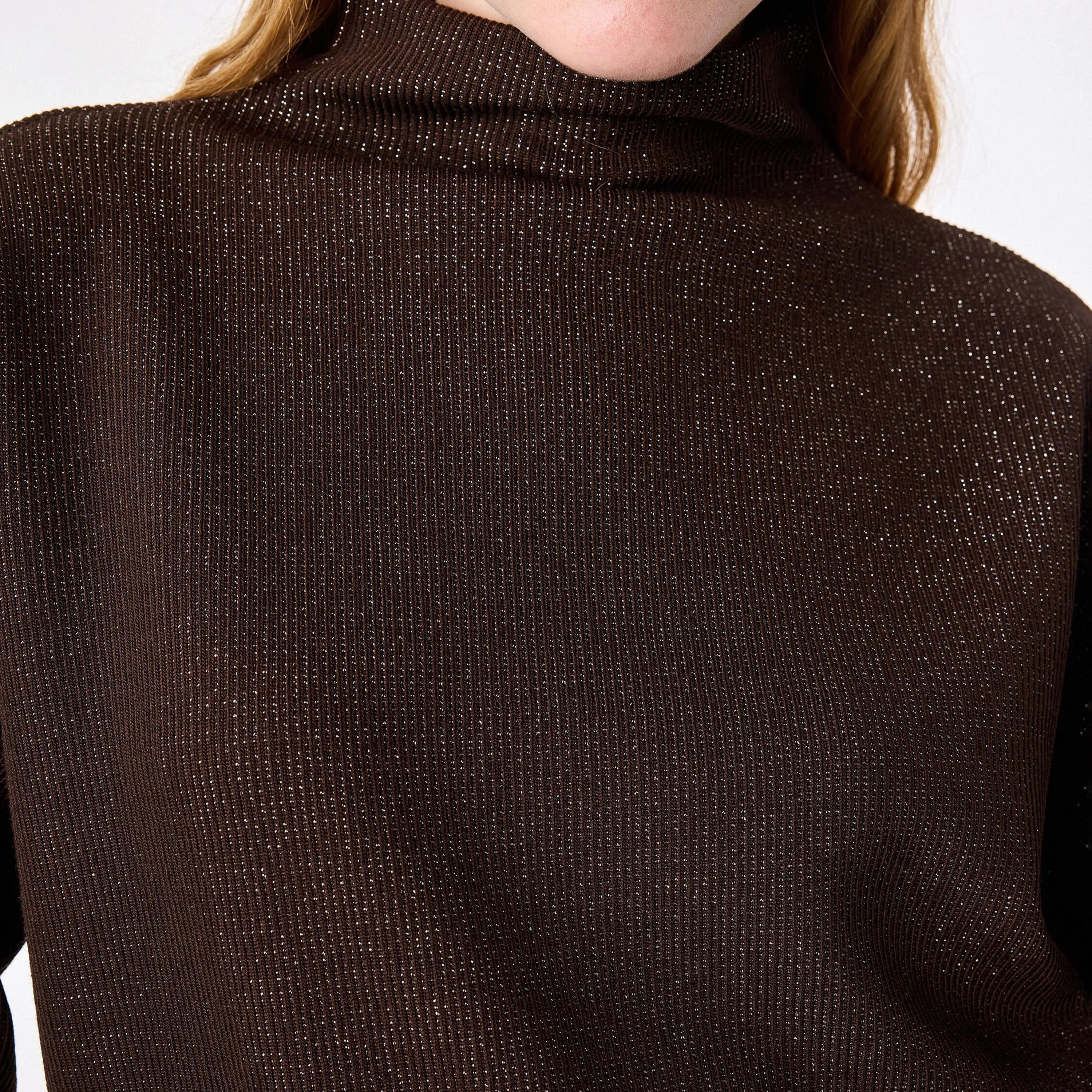 KOTON Brown Textured Cotton High Neck Dropped Sleeves Women's Sweater-women-winterwear-cardigansandjumpers-jumpers-image-5