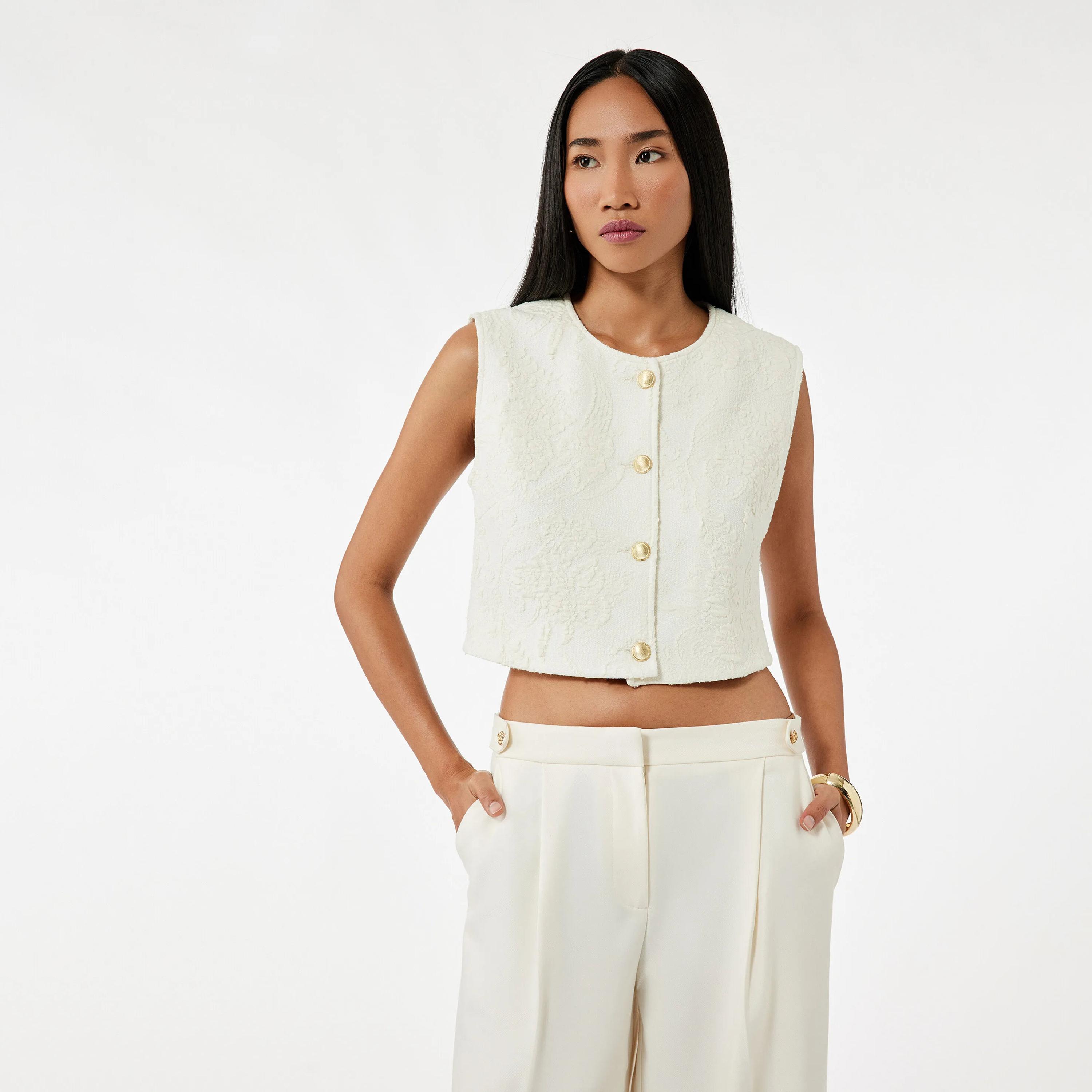 KOTON Beige Textured Women's Vest-women-winterwear-coatsandjackets-waistcoats-image-1