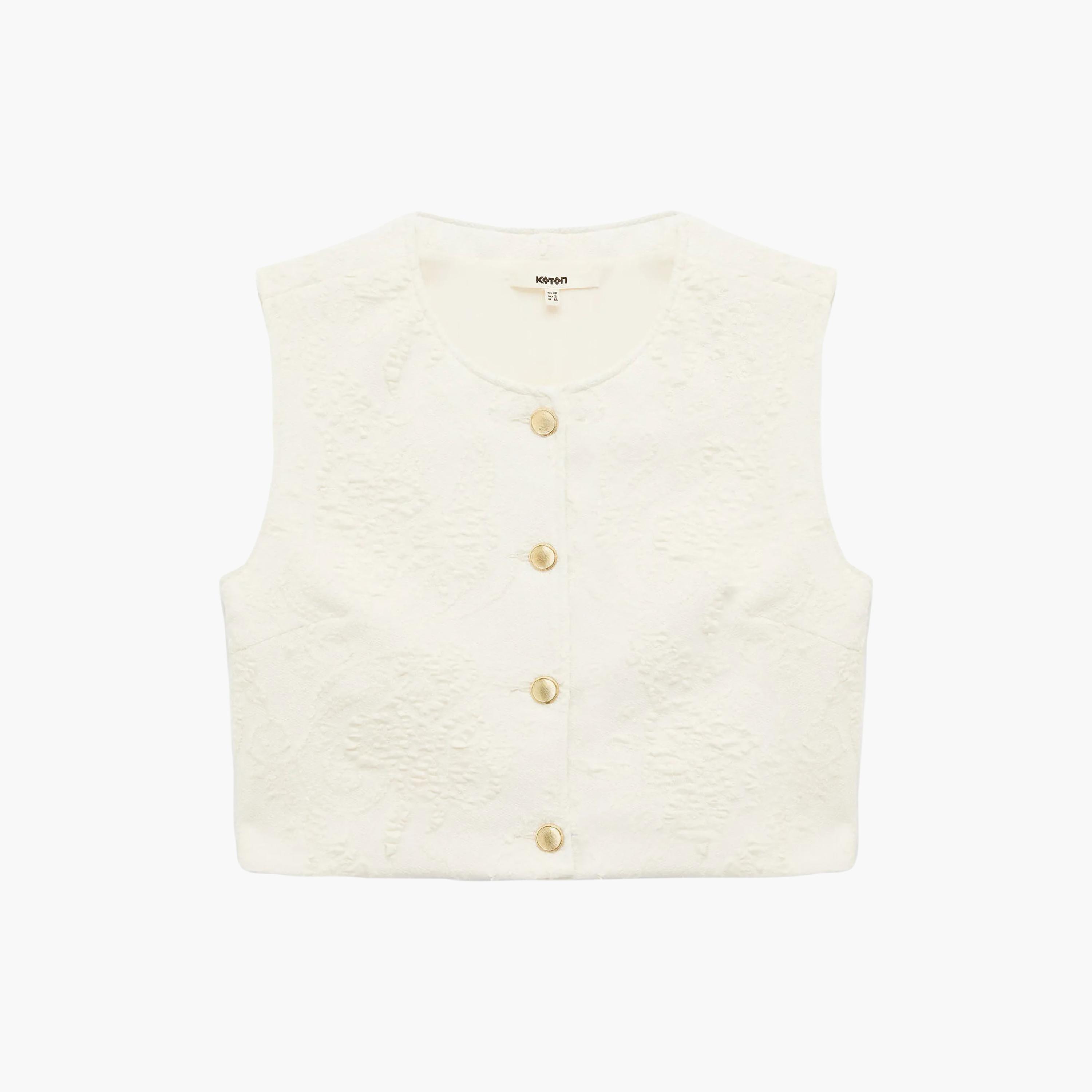KOTON Beige Textured Women's Vest-women-winterwear-coatsandjackets-waistcoats-image-3