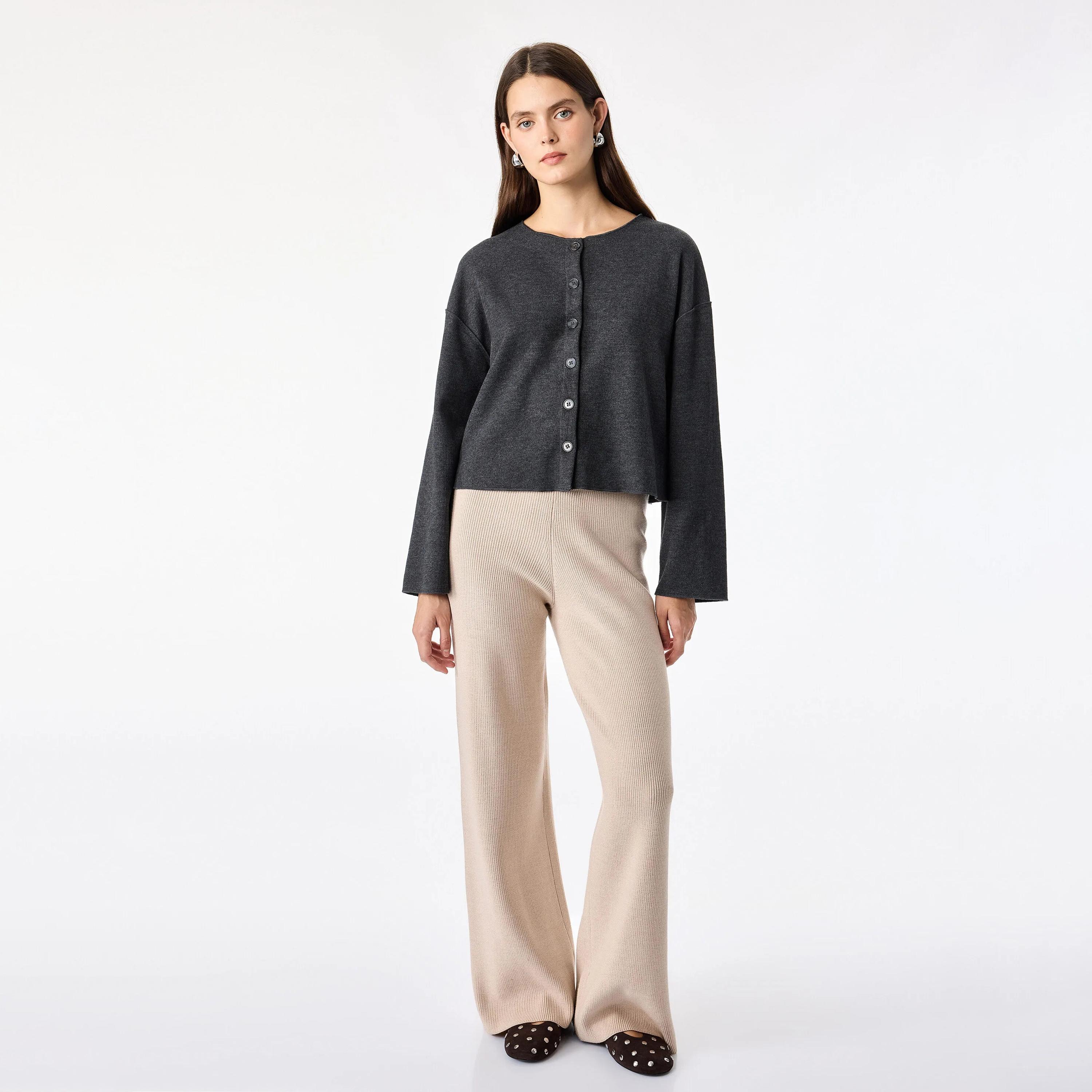 كارديجان حريمي رمادي قطن بأكمام دروب من كوتون-women-winterwear-cardigansandjumpers-cardigans-image-2