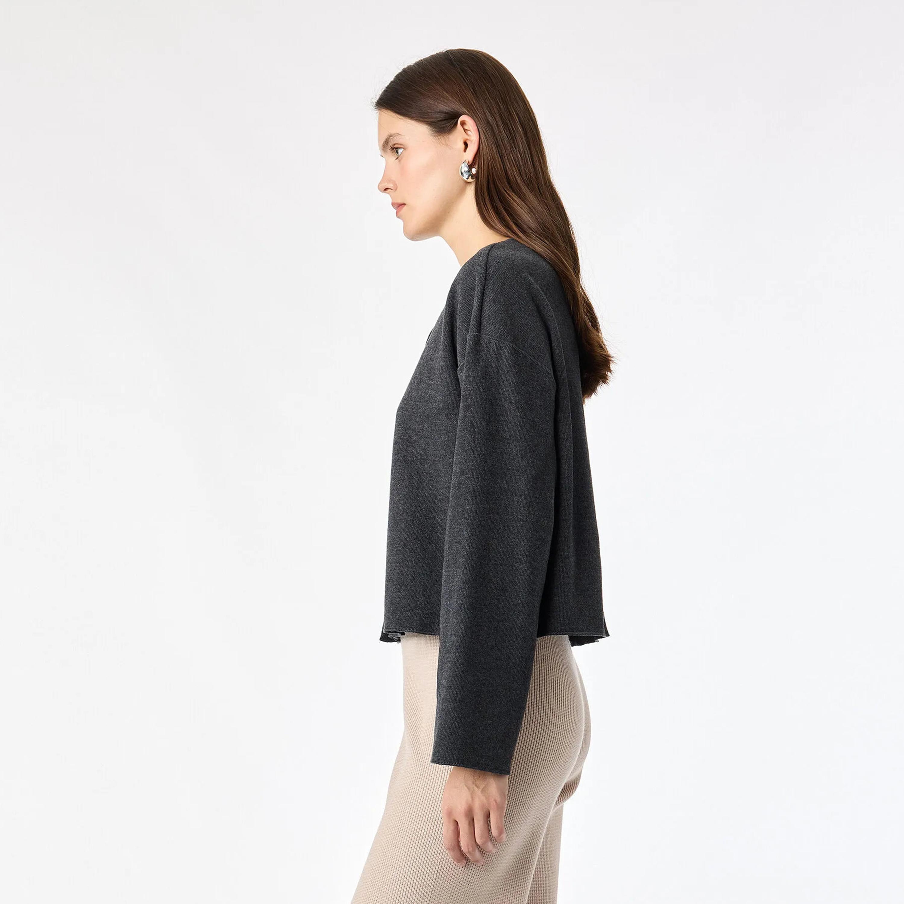 كارديجان حريمي رمادي قطن بأكمام دروب من كوتون-women-winterwear-cardigansandjumpers-cardigans-image-3