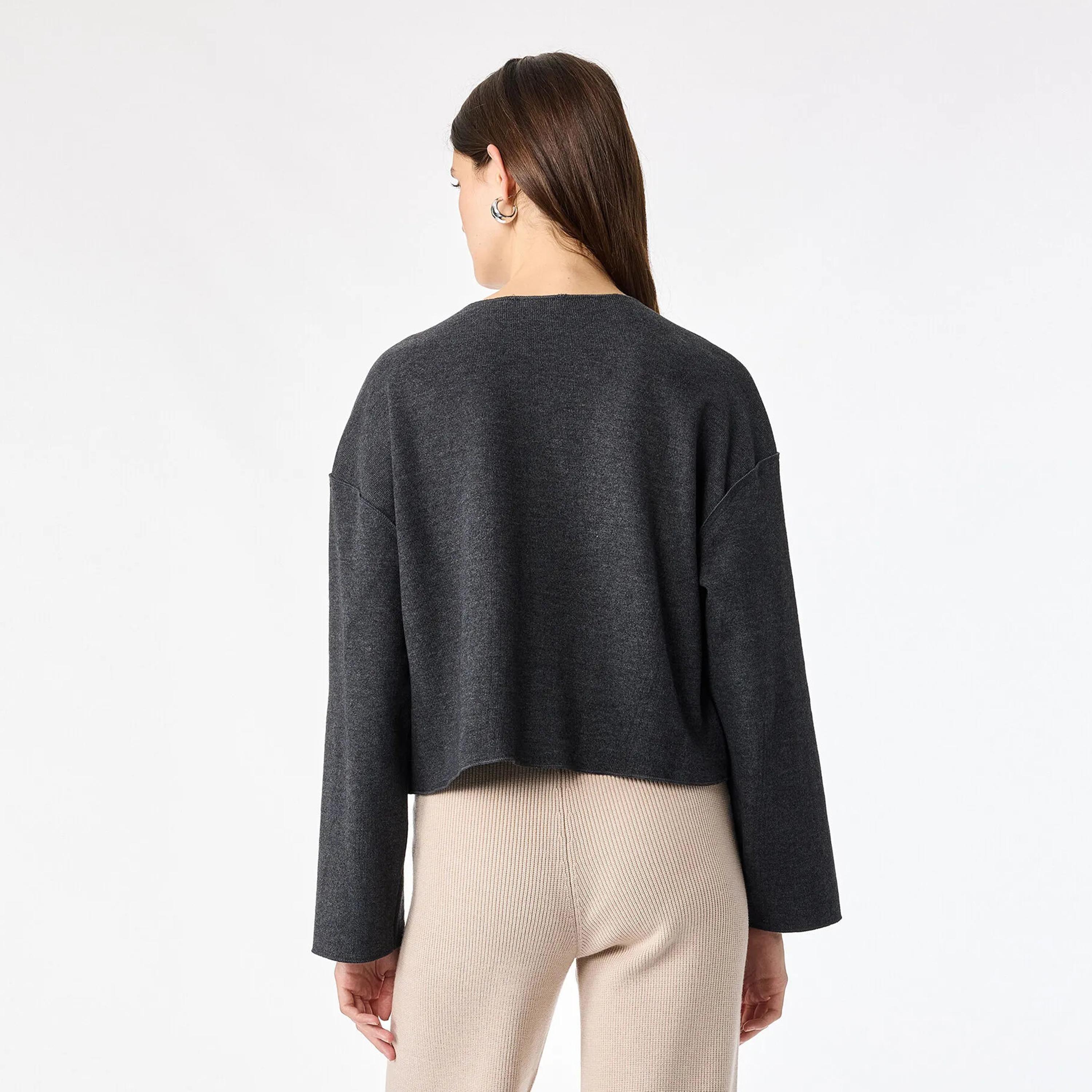 KOTON Grey Cotton Dropped Sleeves Women's Cardigan-women-winterwear-cardigansandjumpers-cardigans-image-4