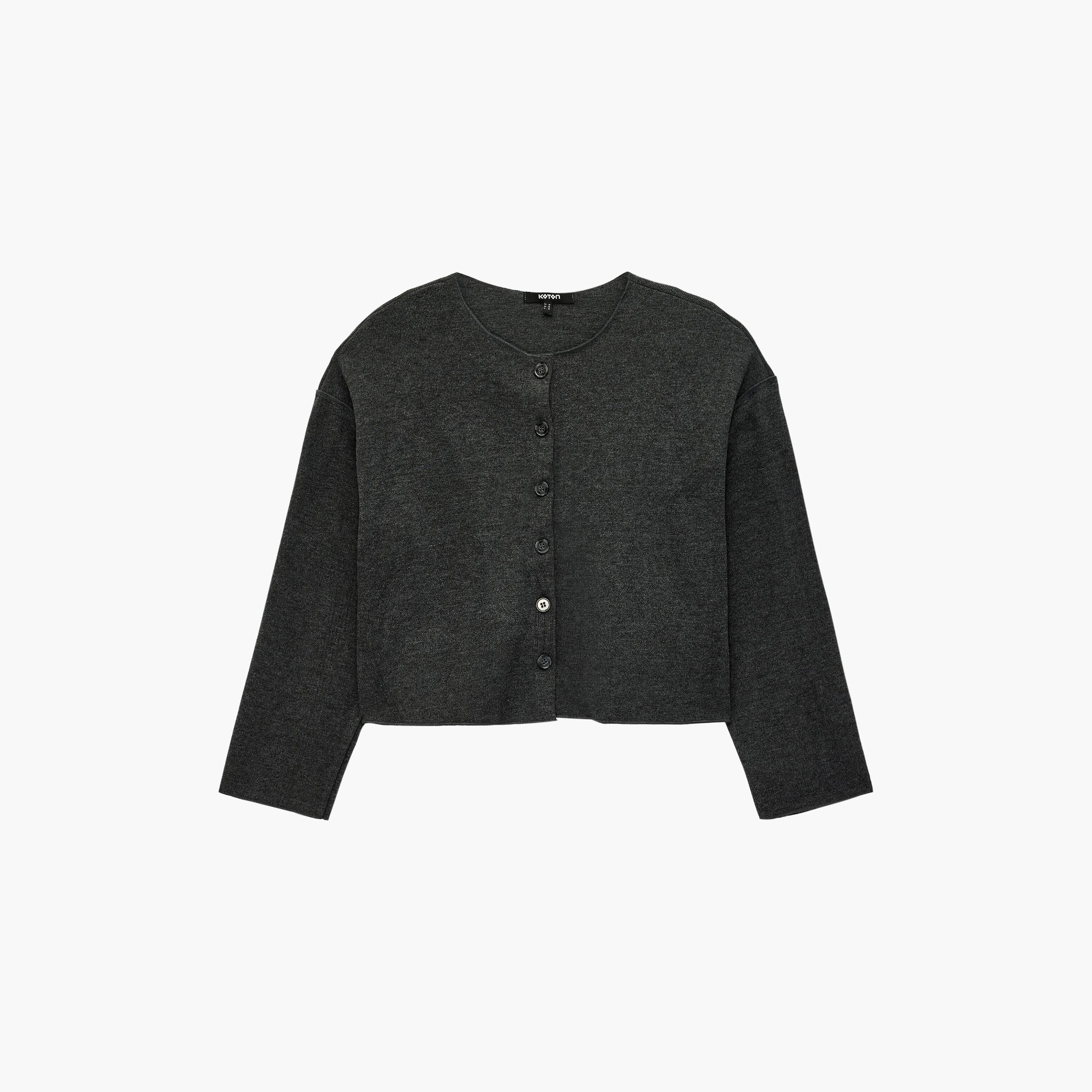 KOTON Grey Cotton Dropped Sleeves Women's Cardigan-women-winterwear-cardigansandjumpers-cardigans-image-6