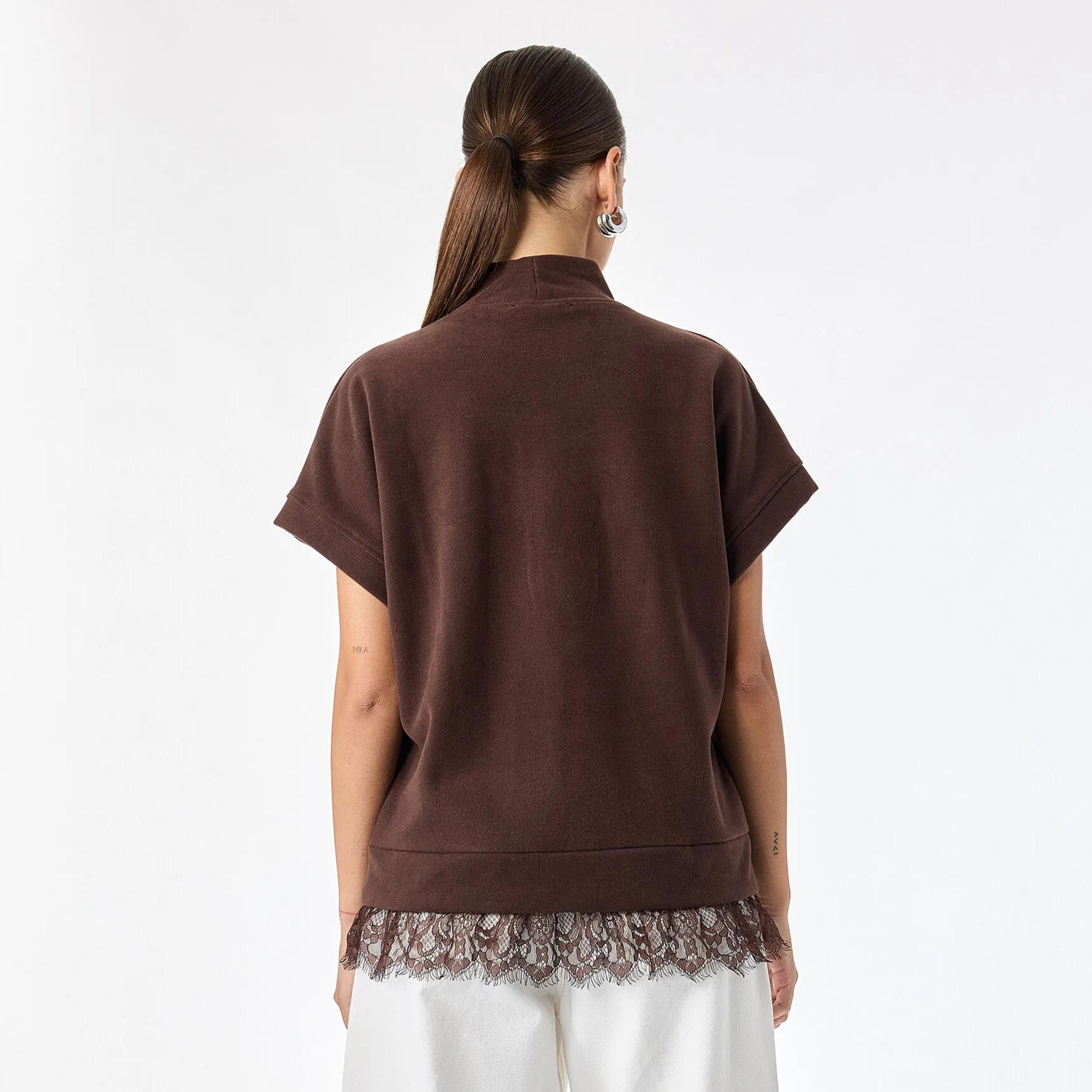 KOTON Lace Trim Cotton Mock Neck Cap Sleeves Women's Sweaters Top-women-clothing-shirtsandblouses-blouses-image-4