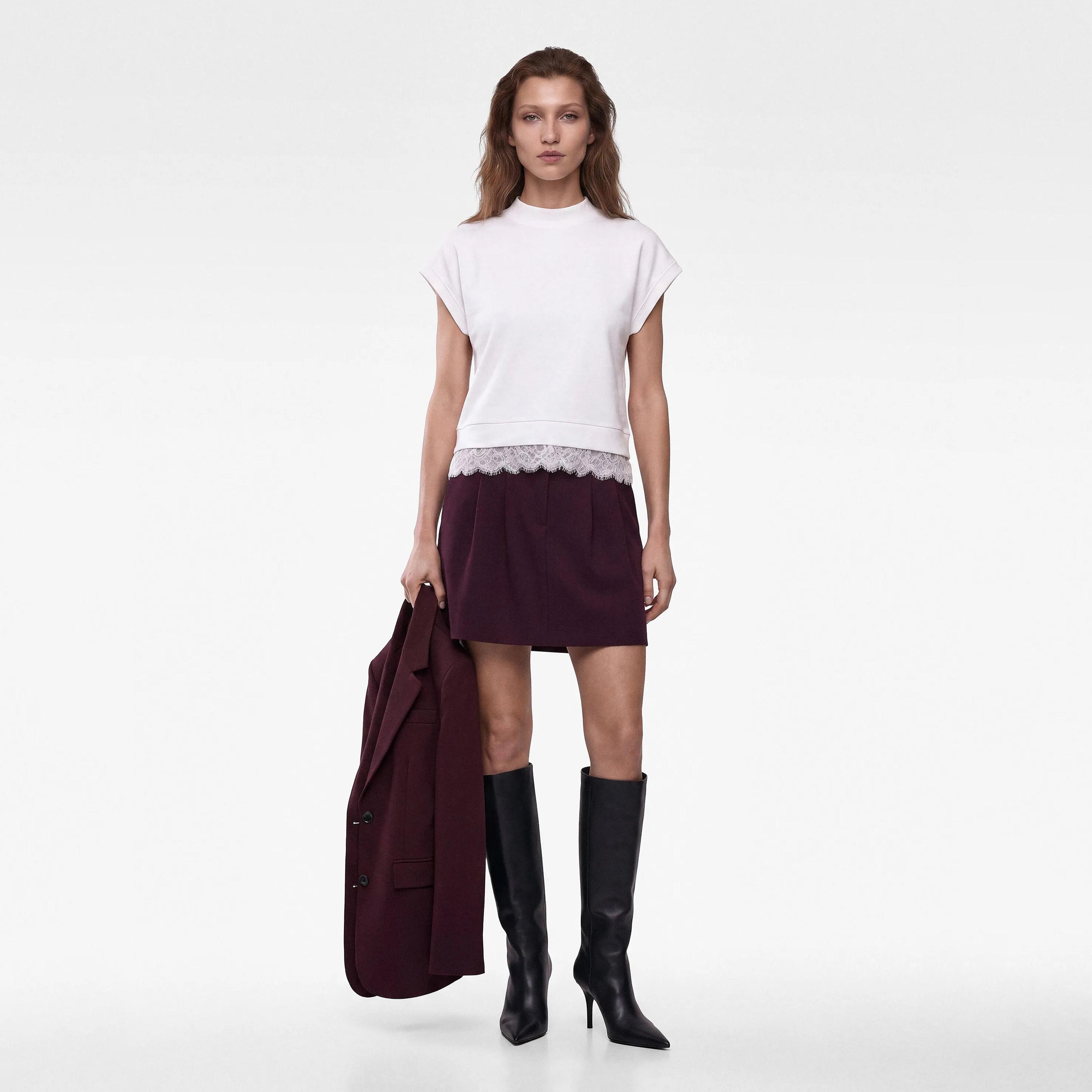 KOTON Lace Trim Cotton Mock Neck Cap Sleeves Women's Sweaters Top-women-clothing-shirtsandblouses-blouses-image-2