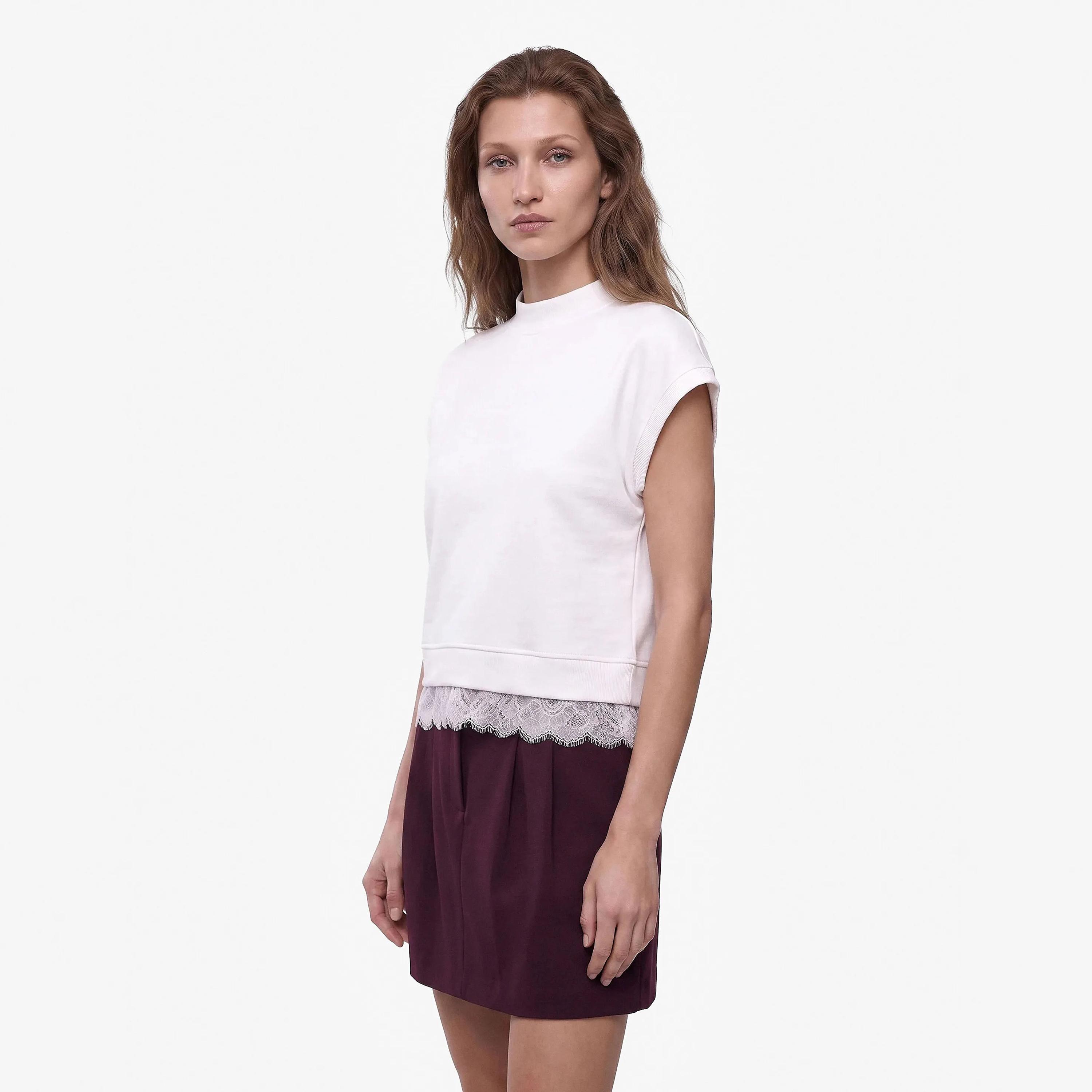 KOTON Lace Trim Cotton Mock Neck Cap Sleeves Women's Sweaters Top-women-clothing-shirtsandblouses-blouses-image-3