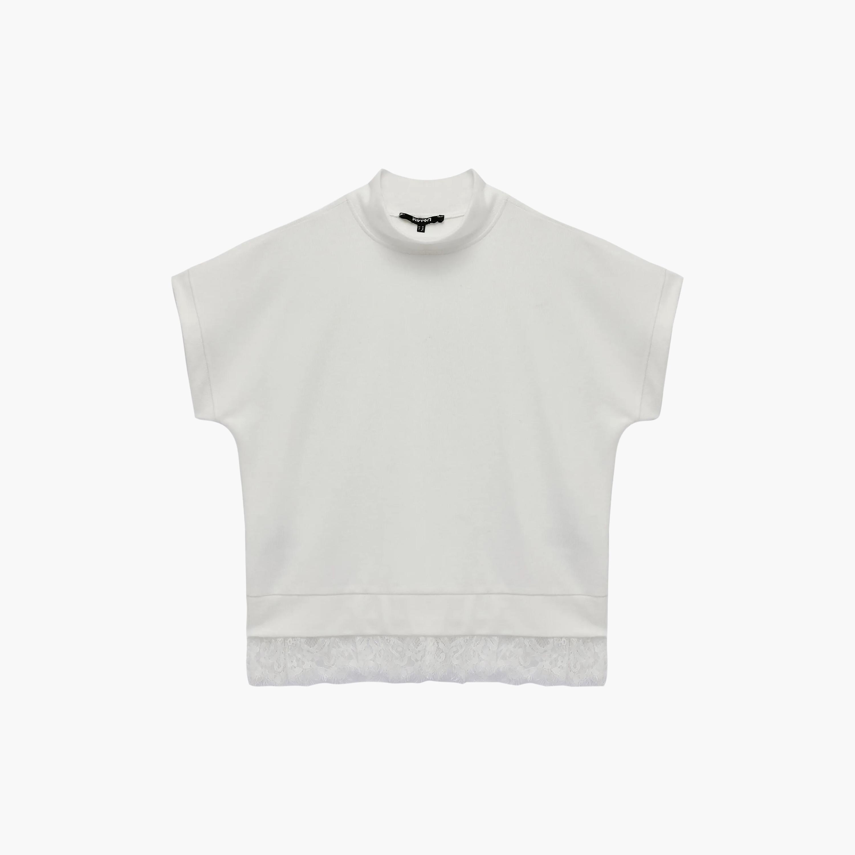 KOTON Lace Trim Cotton Mock Neck Cap Sleeves Women's Sweaters Top-women-clothing-shirtsandblouses-blouses-image-6