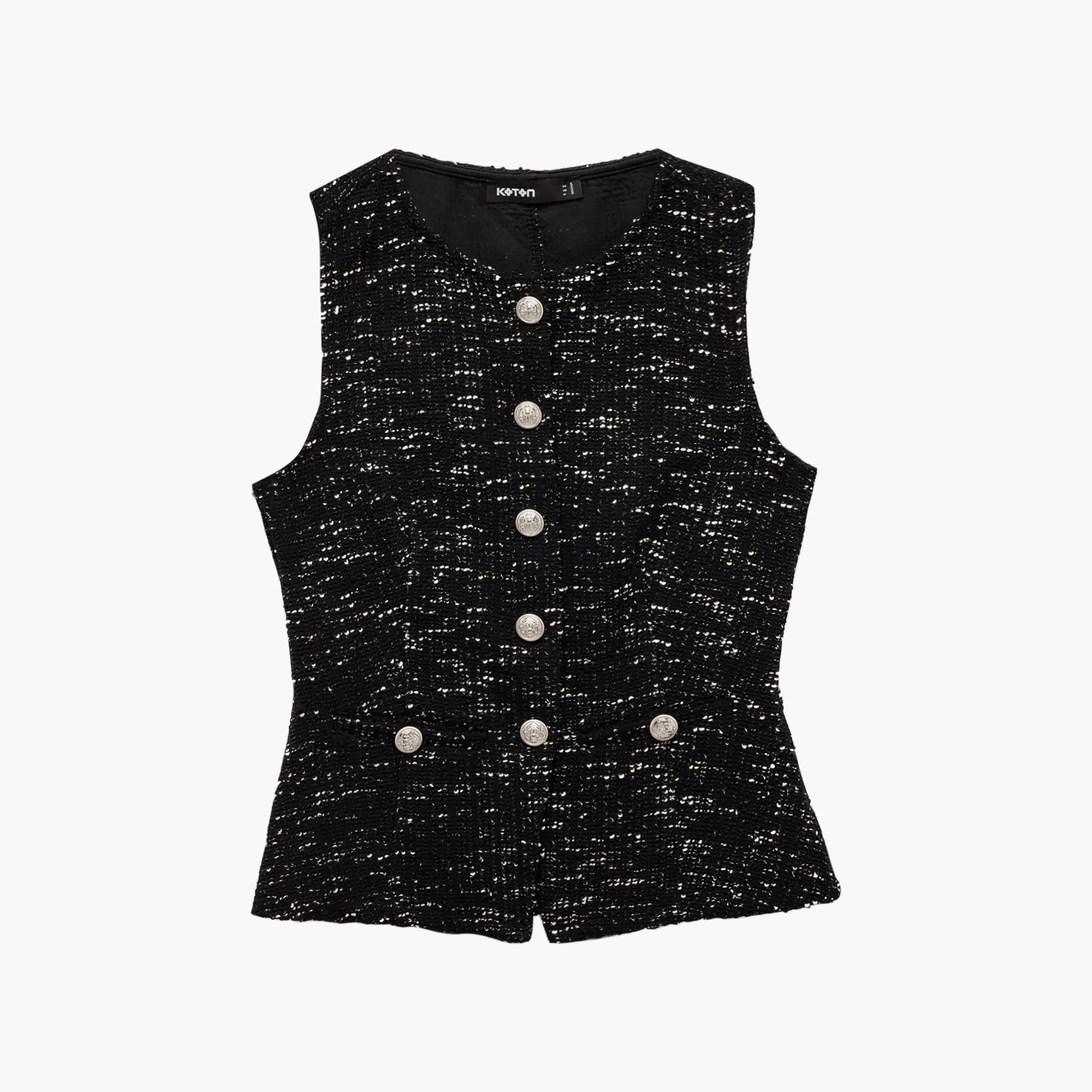 KOTON Black Textured Cotton Women's Vest-women-winterwear-coatsandjackets-waistcoats-image-5