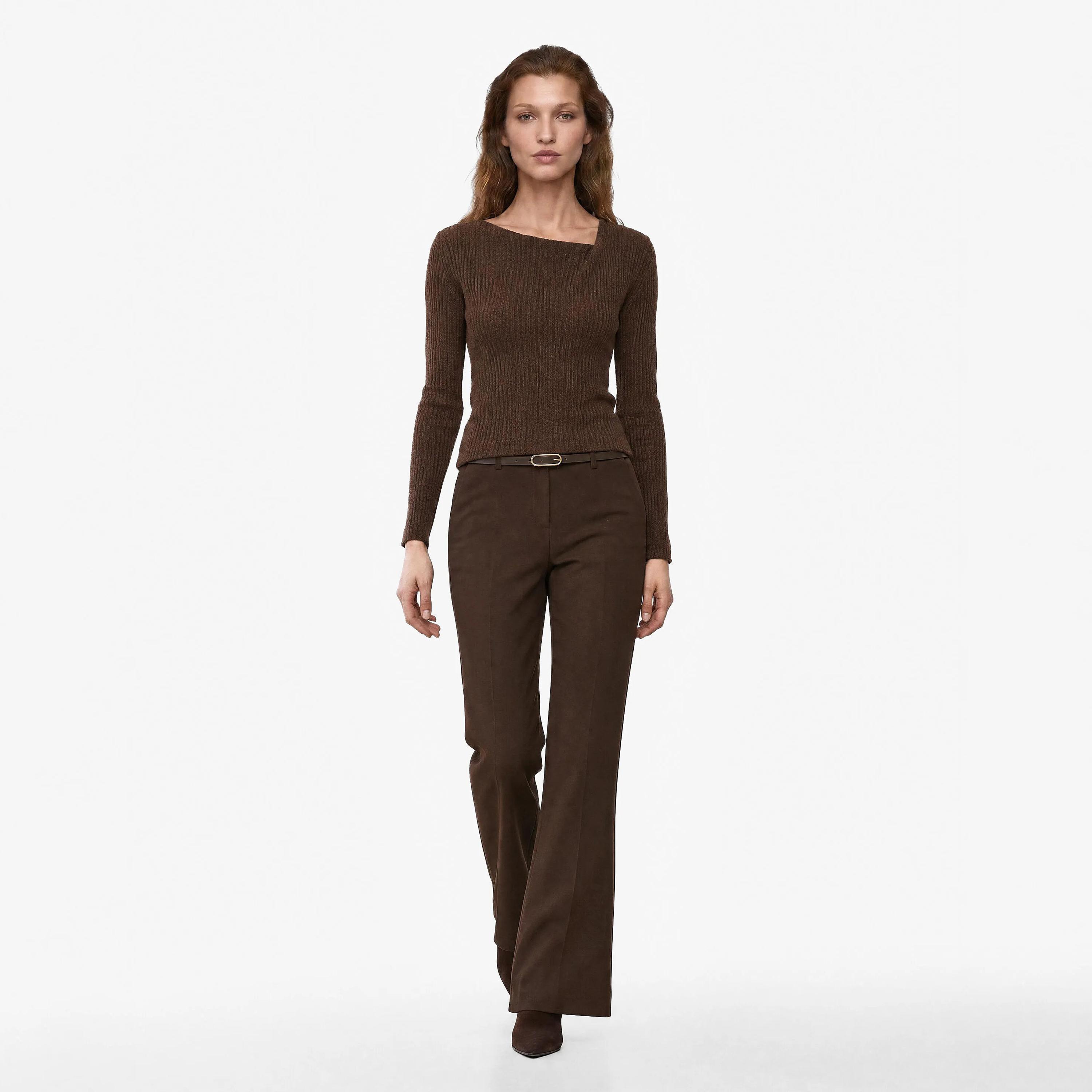 بنطلون حريمي فليرد بلون العنابي من كوتون-women-clothing-trousers-image-2