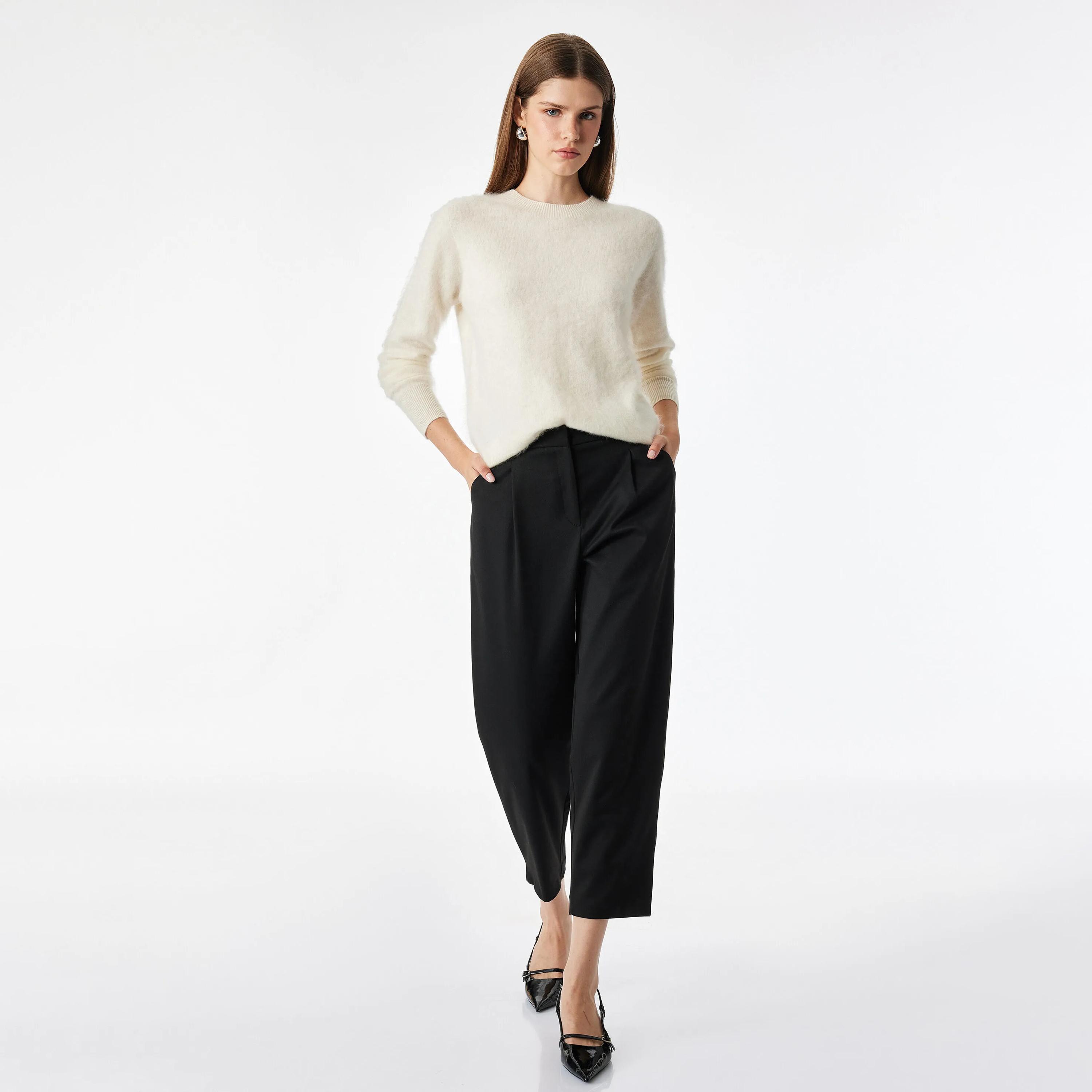 KOTON Black Tapered Women's Trousers-women-clothing-trousers-image-2