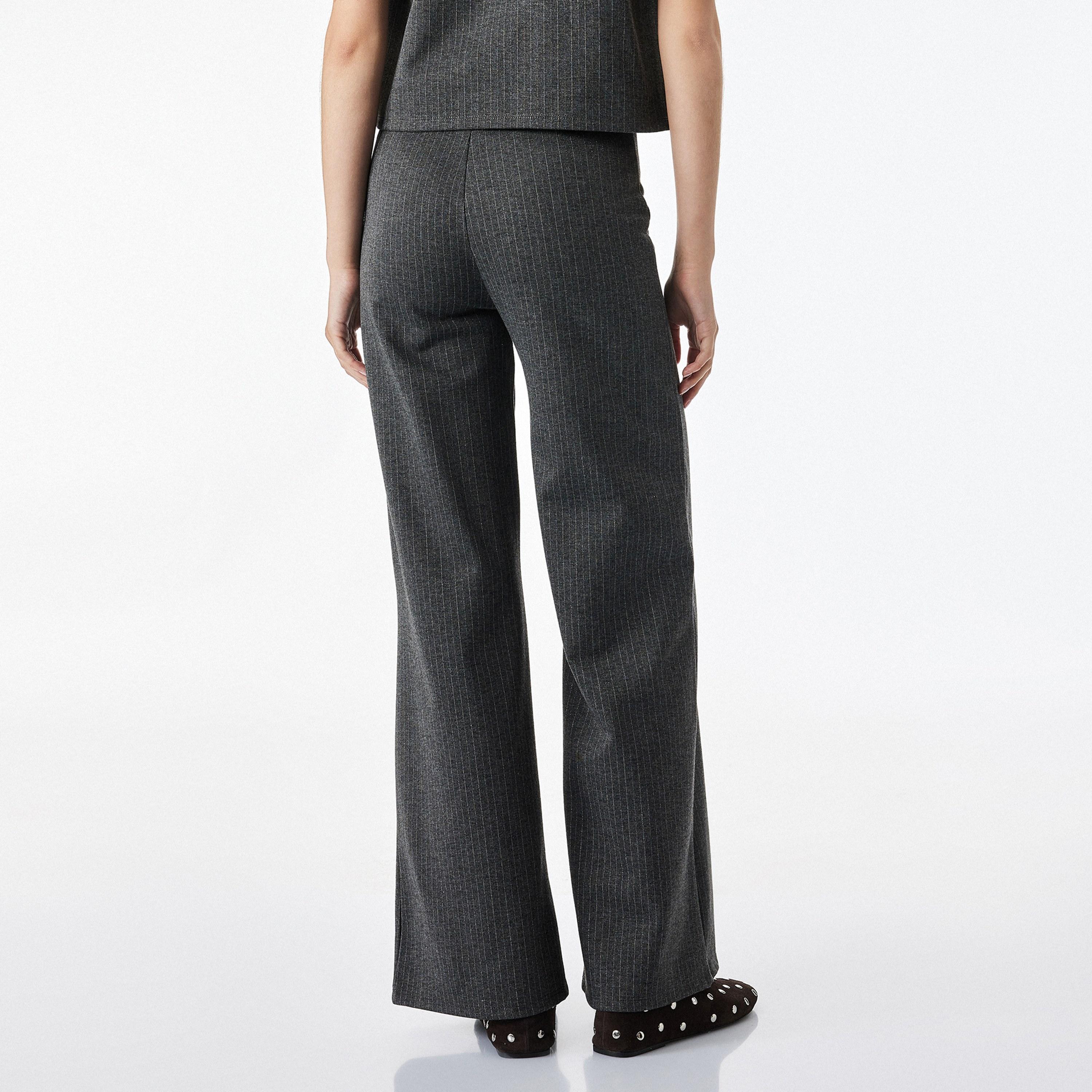 KOTON Grey Striped Metallic Elasticated Wide Leg Women's Trousers-women-clothing-trousers-image-4