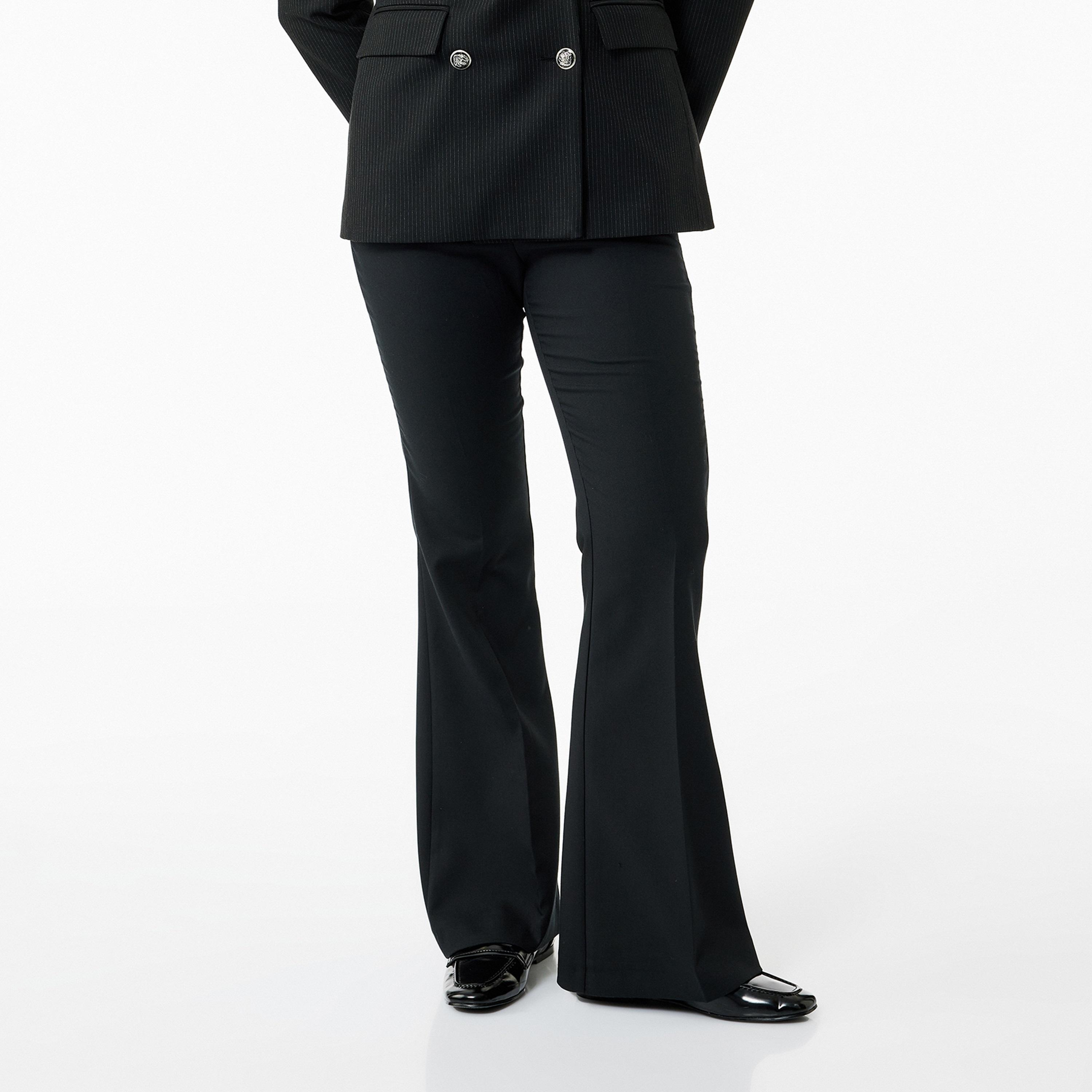 بنطال حريمي واسع (فليارد) وسحاب باللون الأسود من كوتون-women-clothing-trousers-image-1