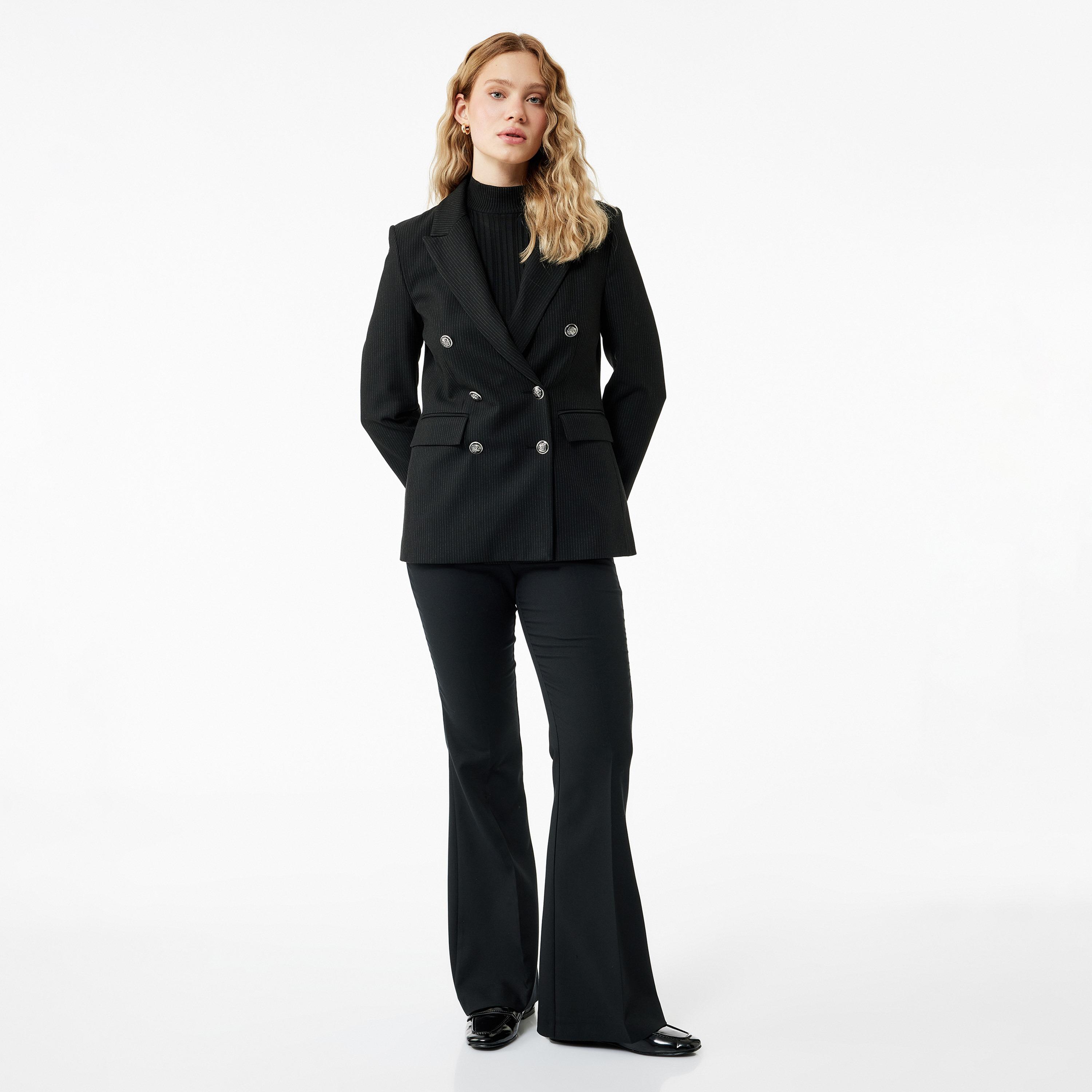 بنطال حريمي واسع (فليارد) وسحاب باللون الأسود من كوتون-women-clothing-trousers-image-2