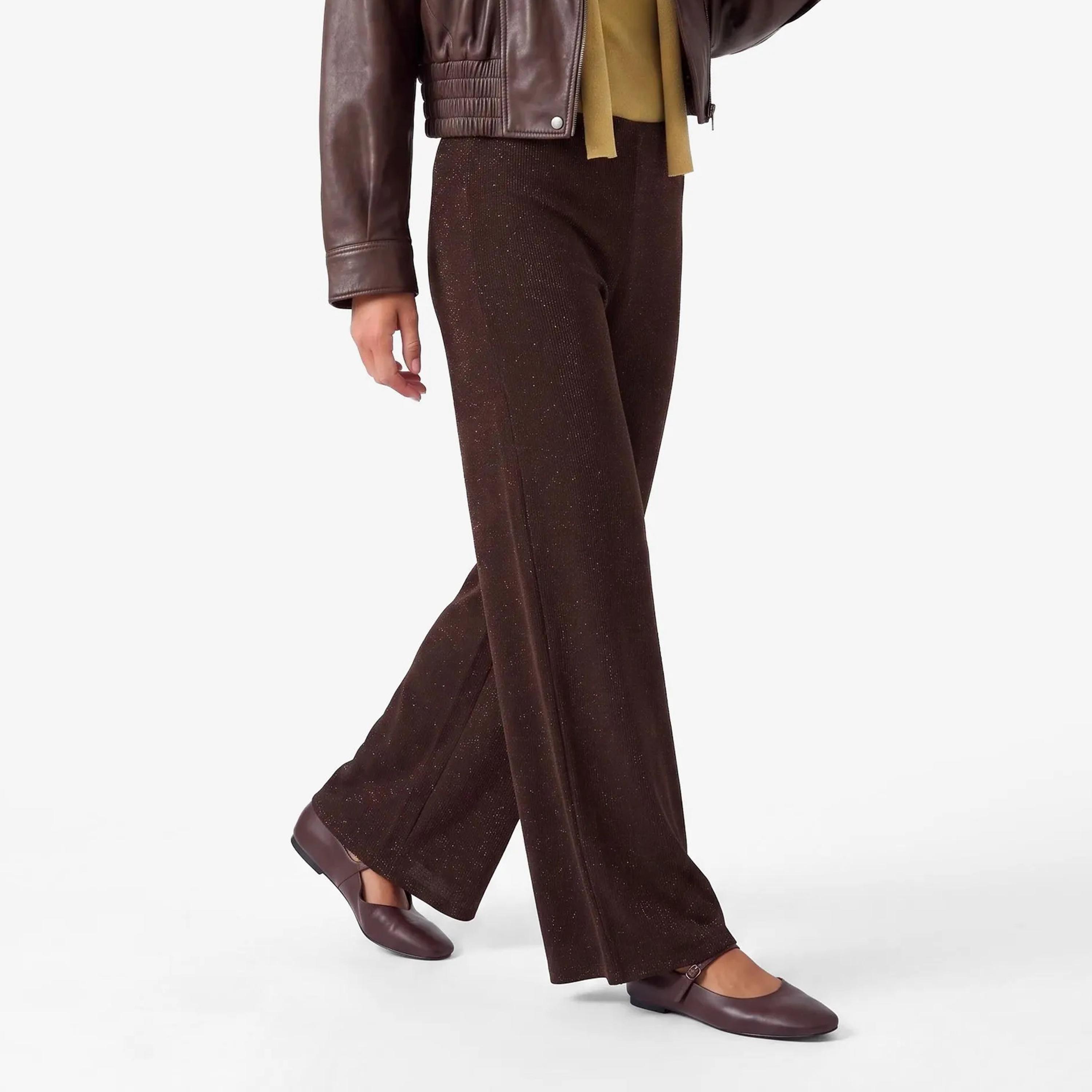 KOTON Brown Textured Cotton Wide Leg Women's Trousers-women-clothing-trousers-image-1