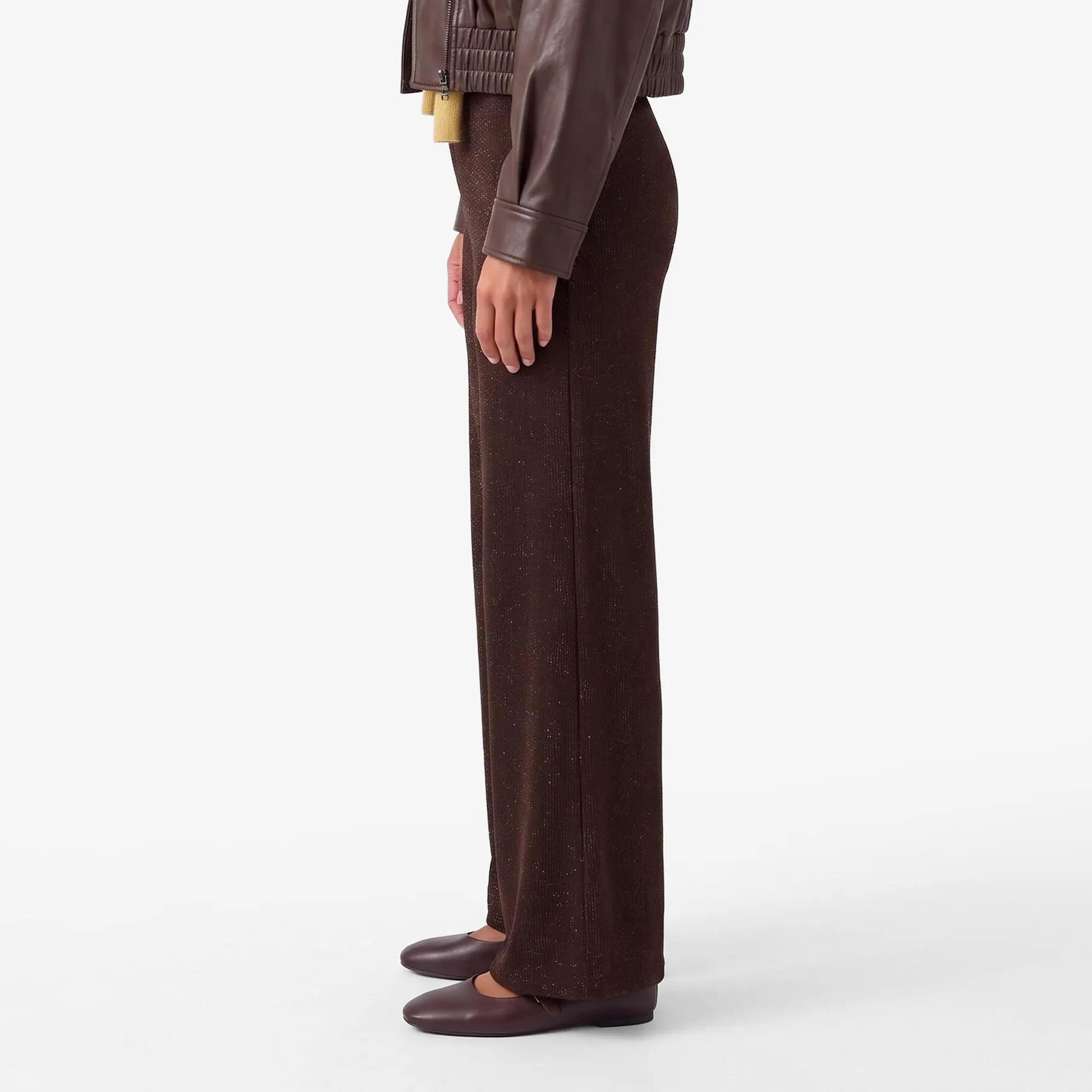 KOTON Brown Textured Cotton Wide Leg Women's Trousers-women-clothing-trousers-image-3