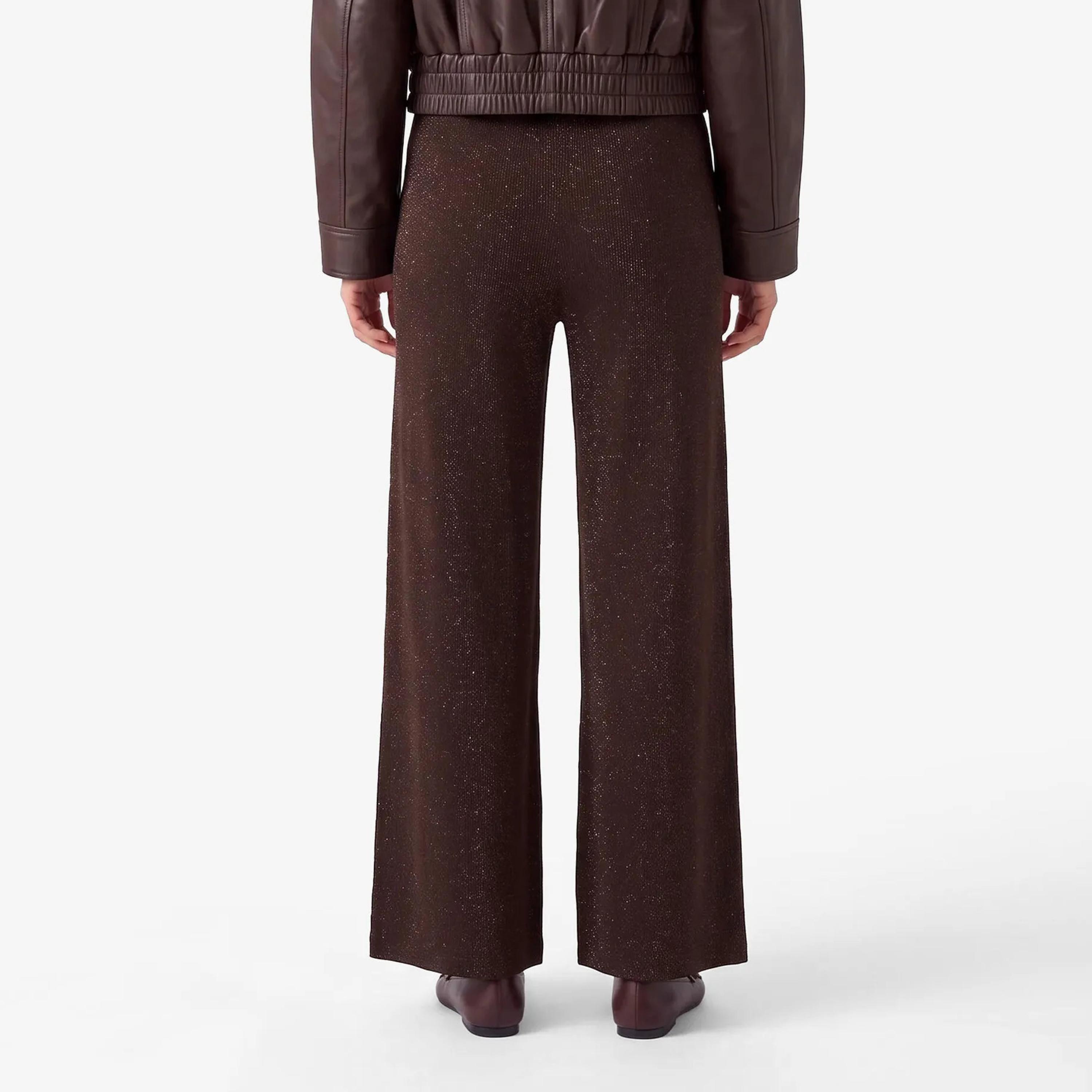 بنطلون حريمي واسع الساق بملمس بارز من قماش القطن باللون البني من كوتون-women-clothing-trousers-image-4