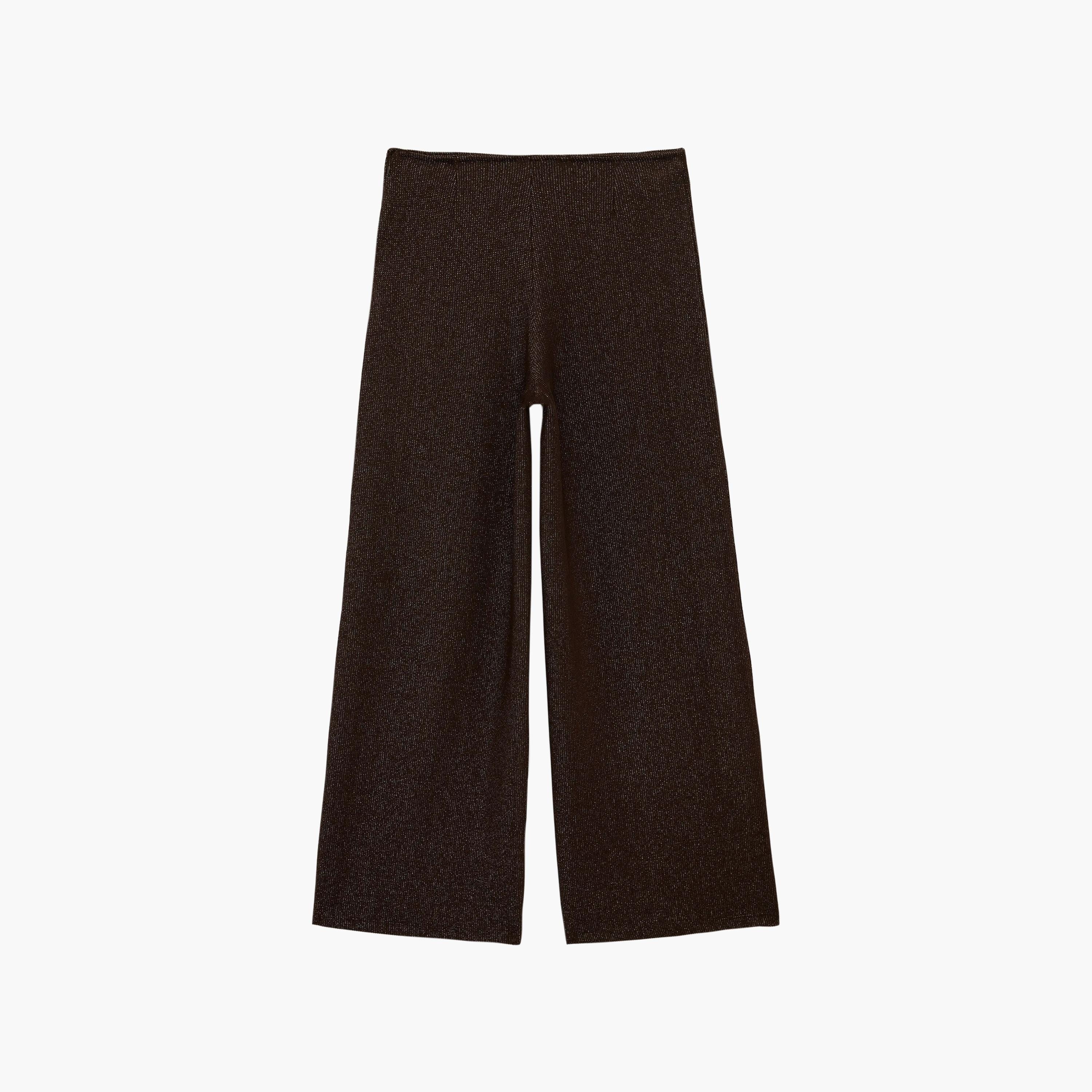 بنطلون حريمي واسع الساق بملمس بارز من قماش القطن باللون البني من كوتون-women-clothing-trousers-image-6