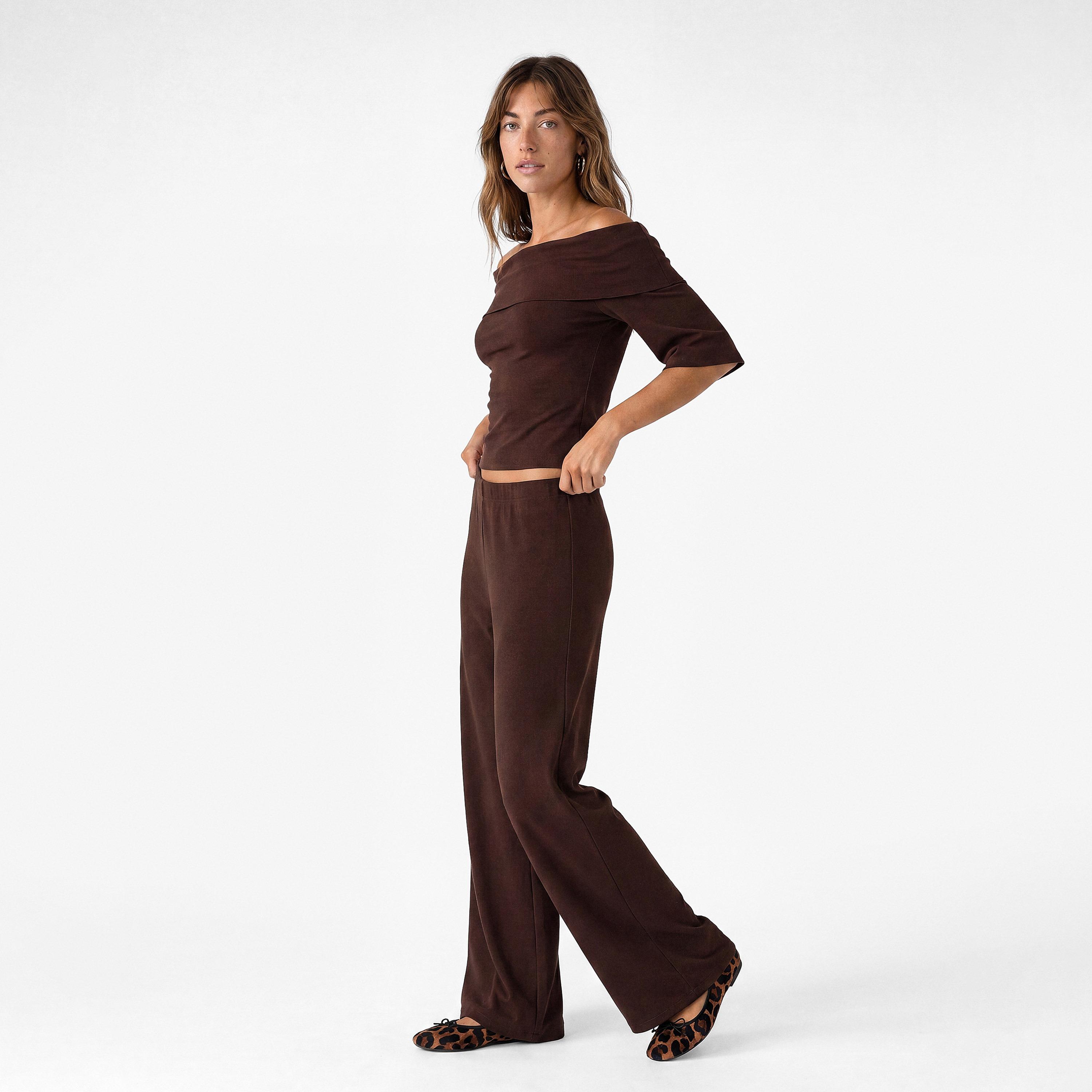 KOTON Elasticated Wide Leg Women's Trousers-women-clothing-trousers-image-2