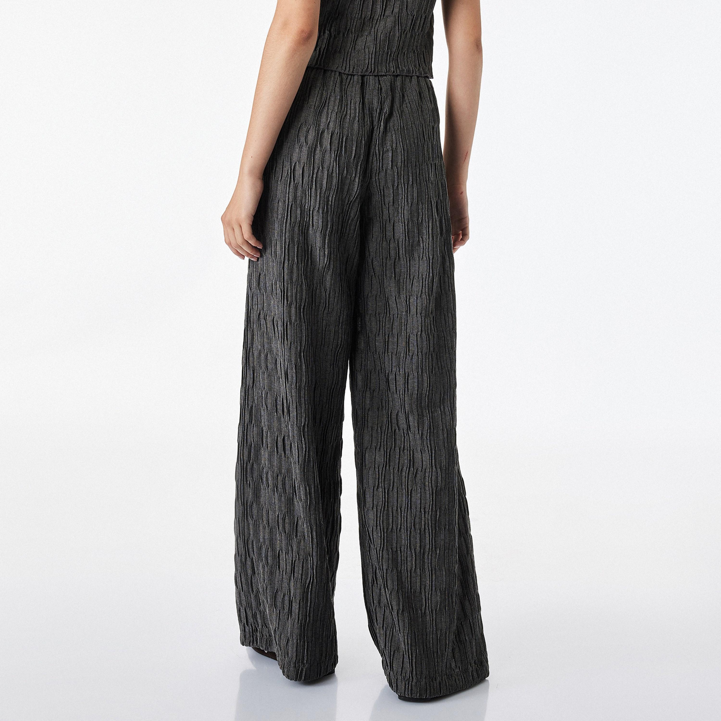 KOTON Crinkled Elasticated Wide Leg Women's Trousers-women-clothing-trousers-image-4