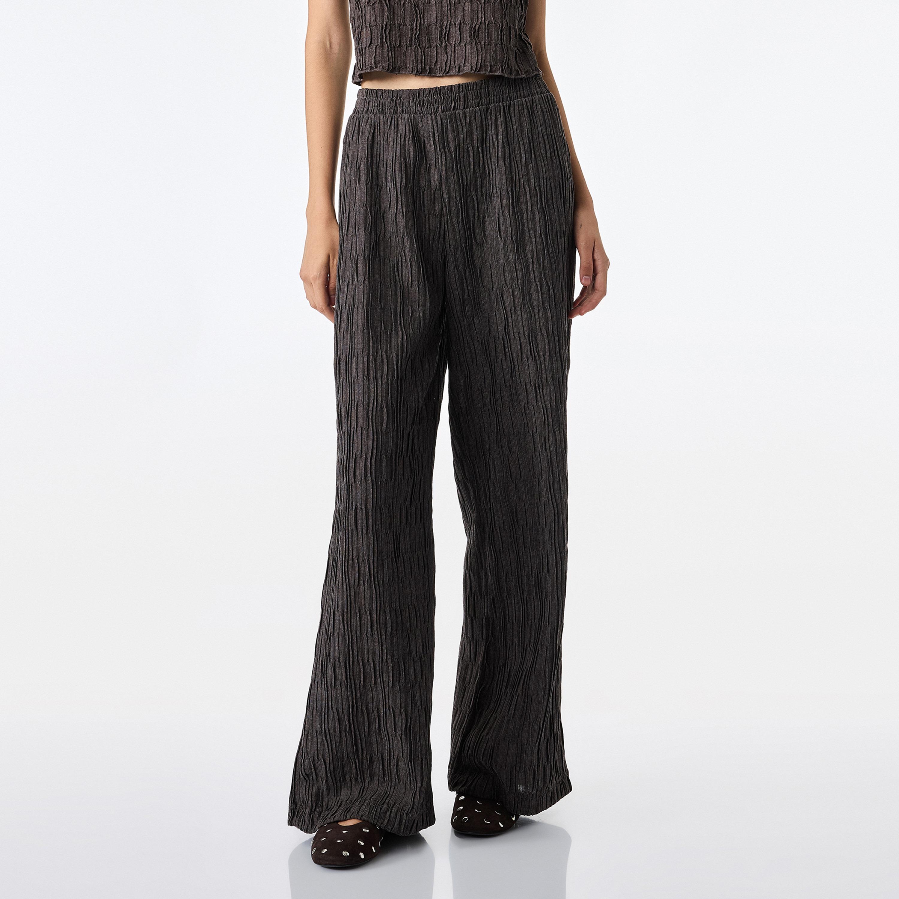 KOTON Crinkled Elasticated Wide Leg Women's Trousers-women-clothing-trousers-image-1