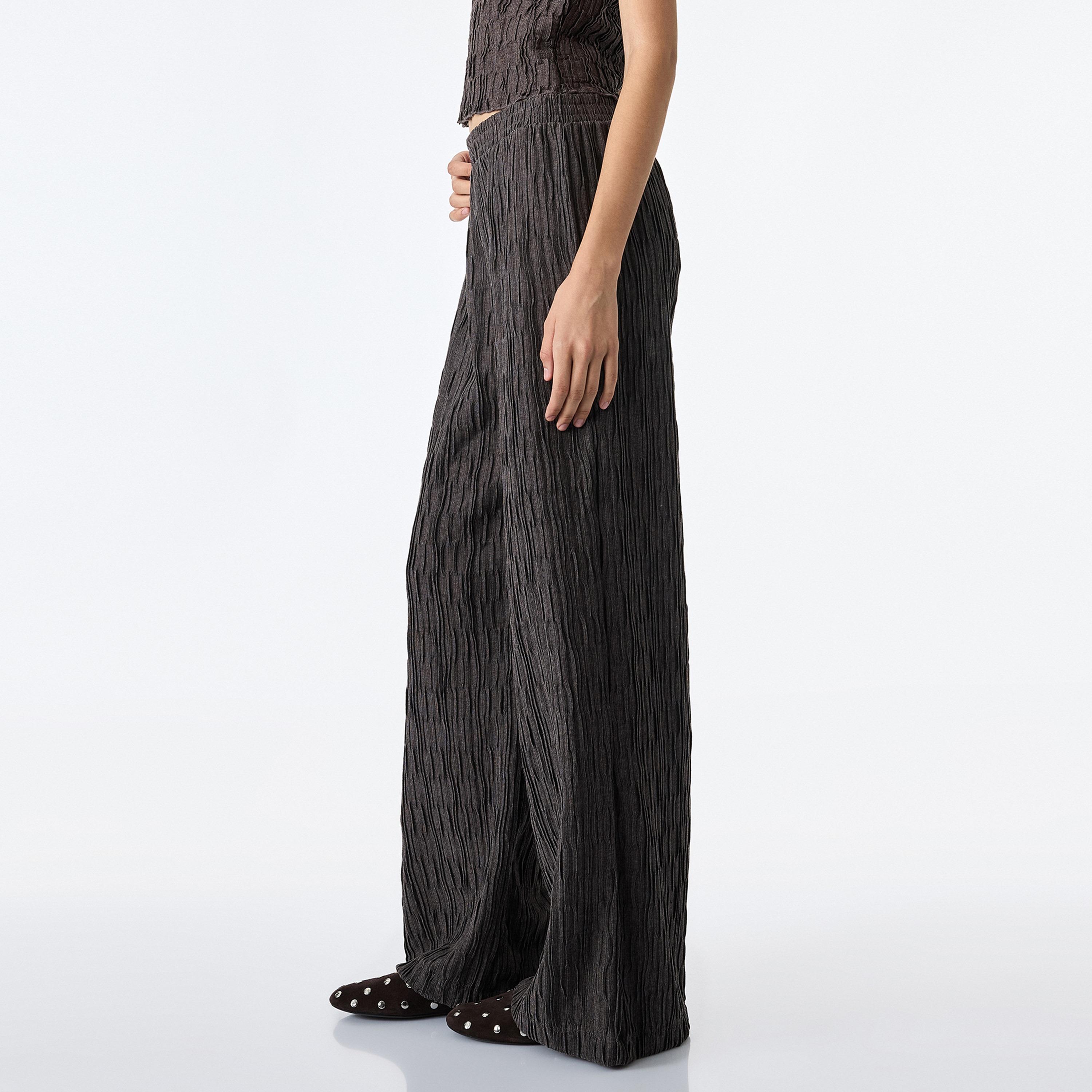 KOTON Crinkled Elasticated Wide Leg Women's Trousers-women-clothing-trousers-image-3