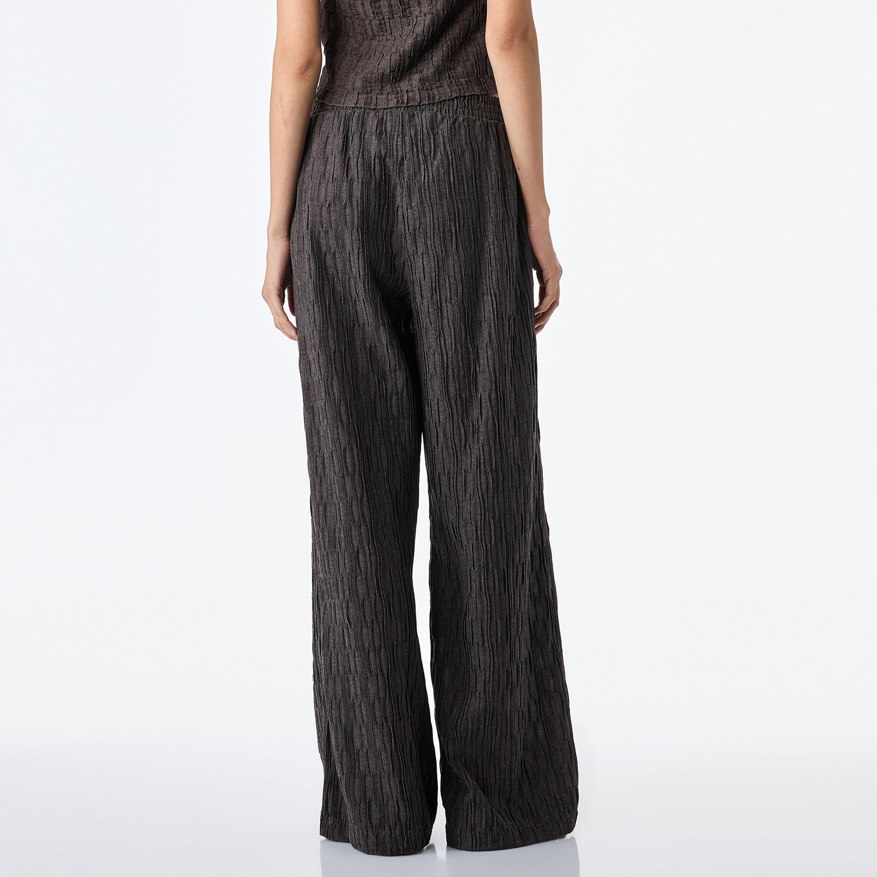 KOTON Crinkled Elasticated Wide Leg Women's Trousers-women-clothing-trousers-image-4