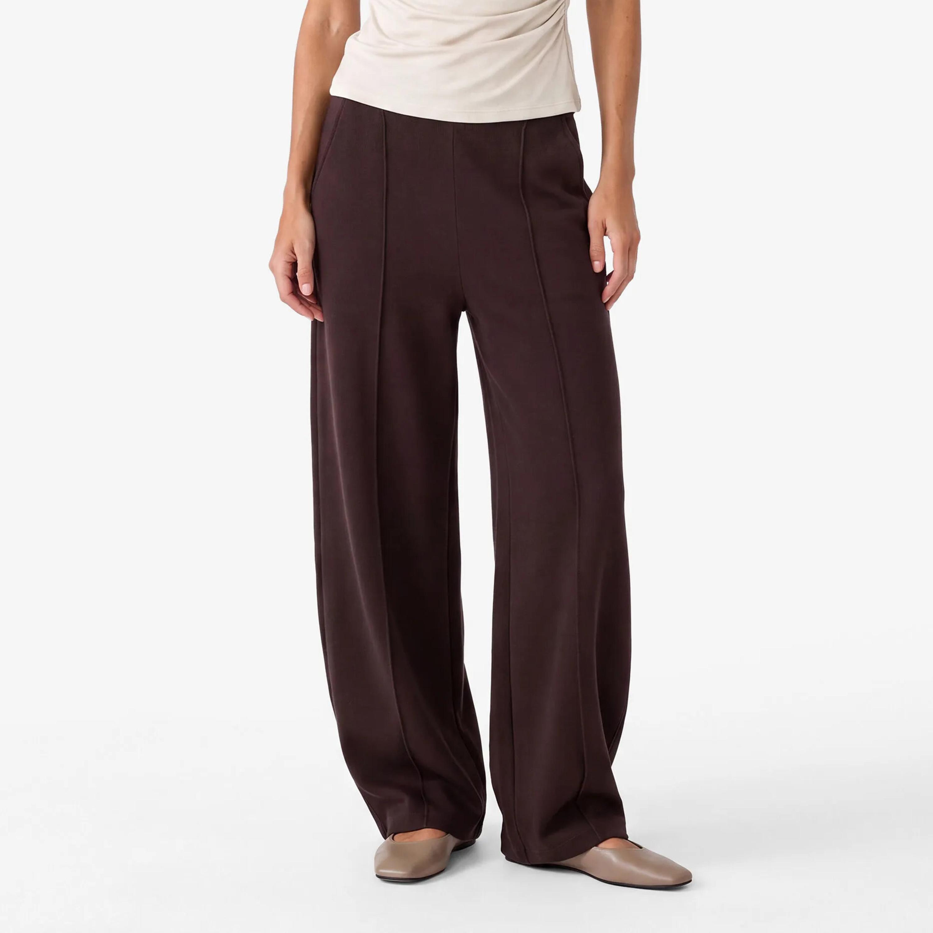 بنطلون حريمي بقصة بارميل قماش قطن باللون البني من كوتون-women-clothing-trousers-image-1