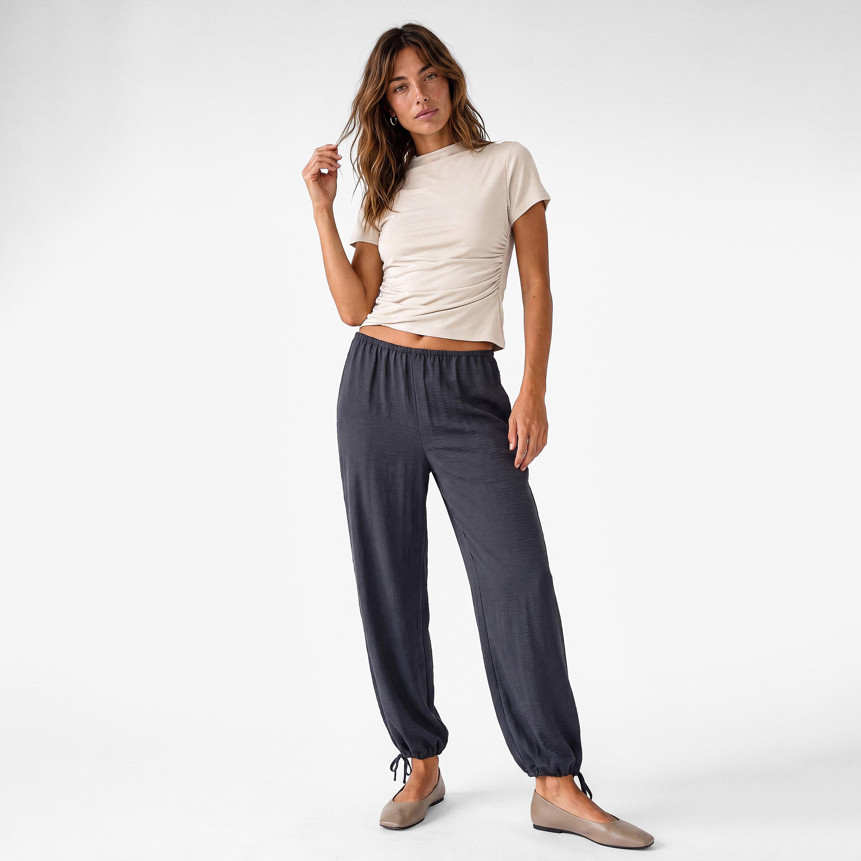 KOTON Blue Textured Women's Trousers-women-clothing-trousers-image-2
