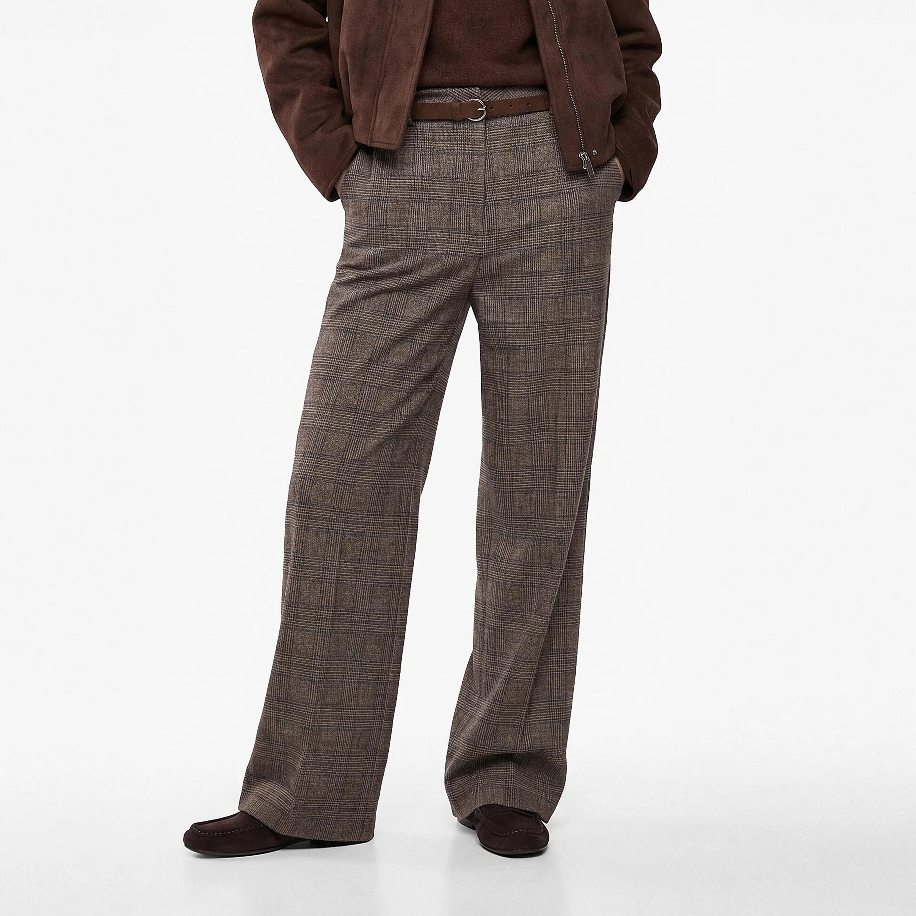 KOTON Brown Checked Straight Women's Trousers-women-clothing-trousers-image-1